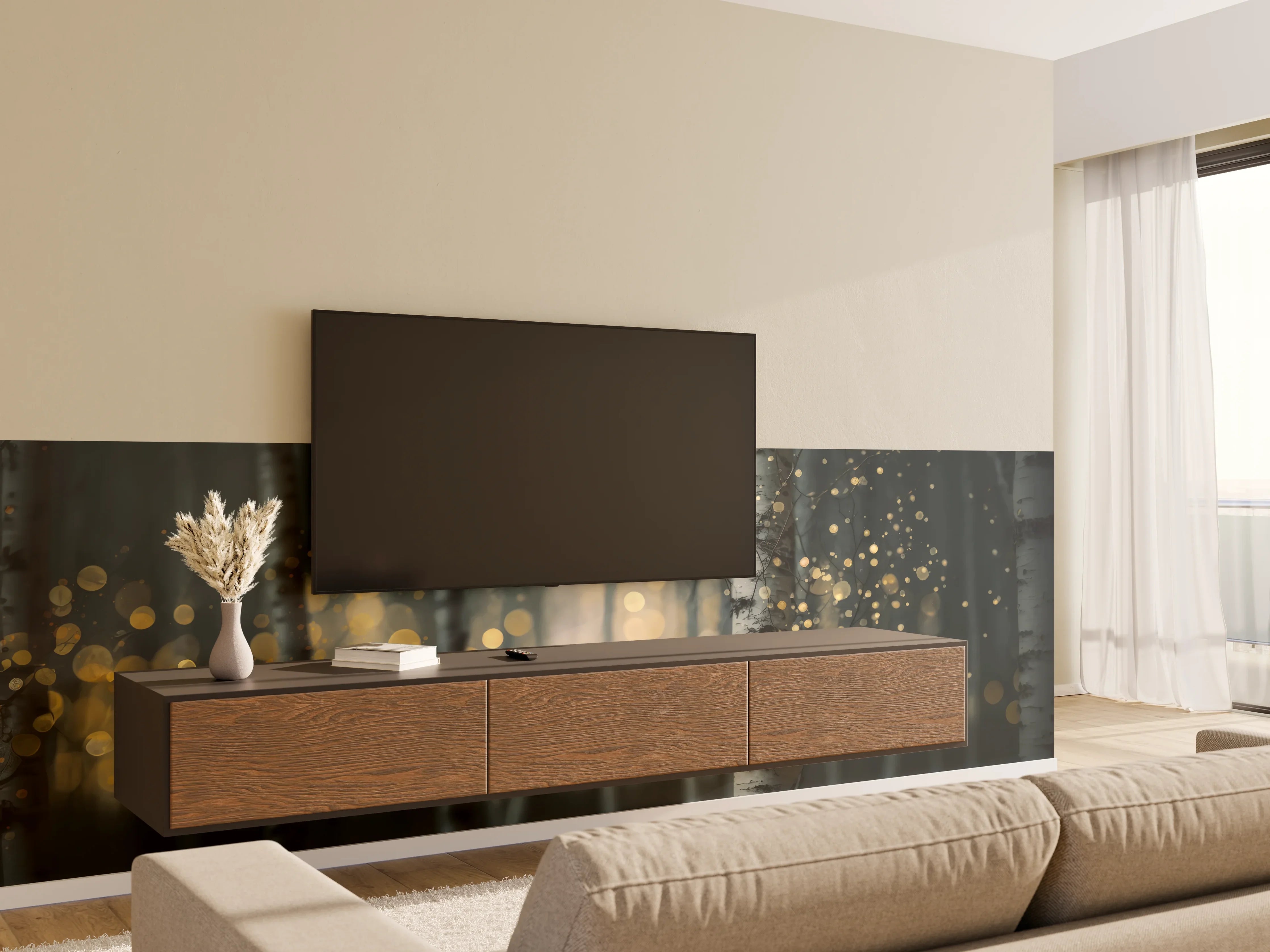 Wandverkleidung Wohnzimmer - Glühender Magischer Wald