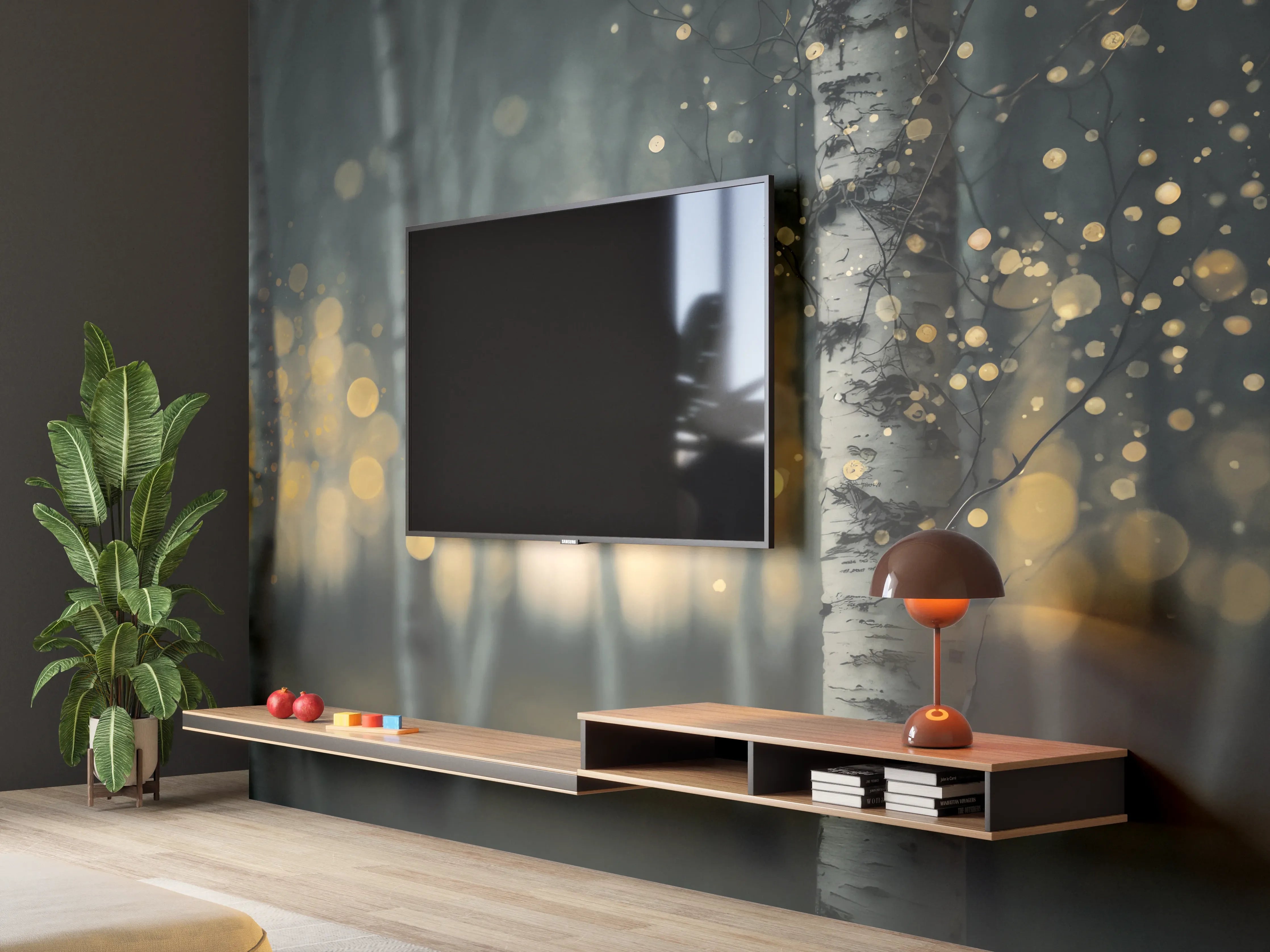 Wandverkleidung Wohnzimmer - Glühender Magischer Wald