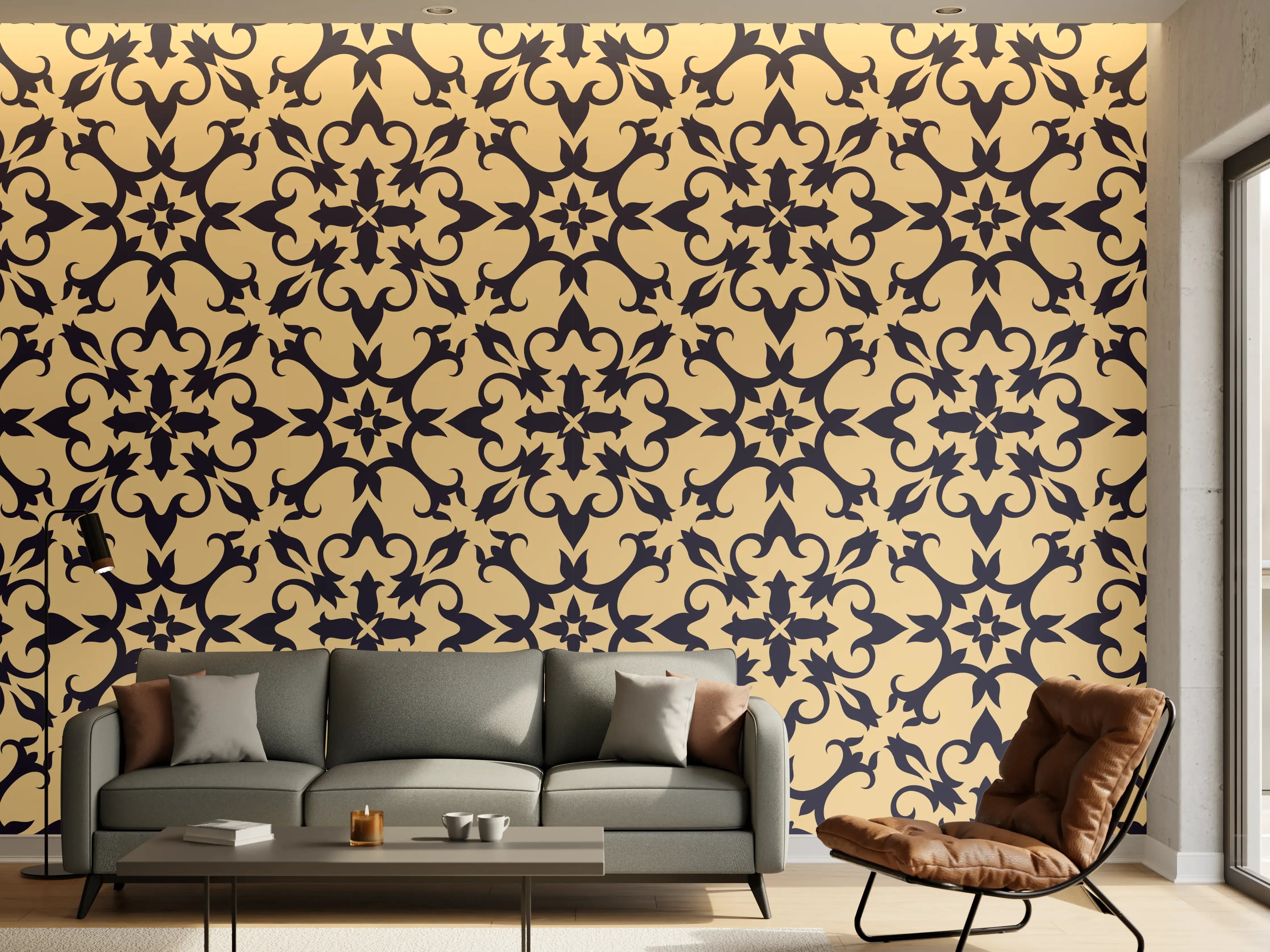 Wandverkleidung Wohnzimmer - Gold-Schwarz Geometrisches Muster