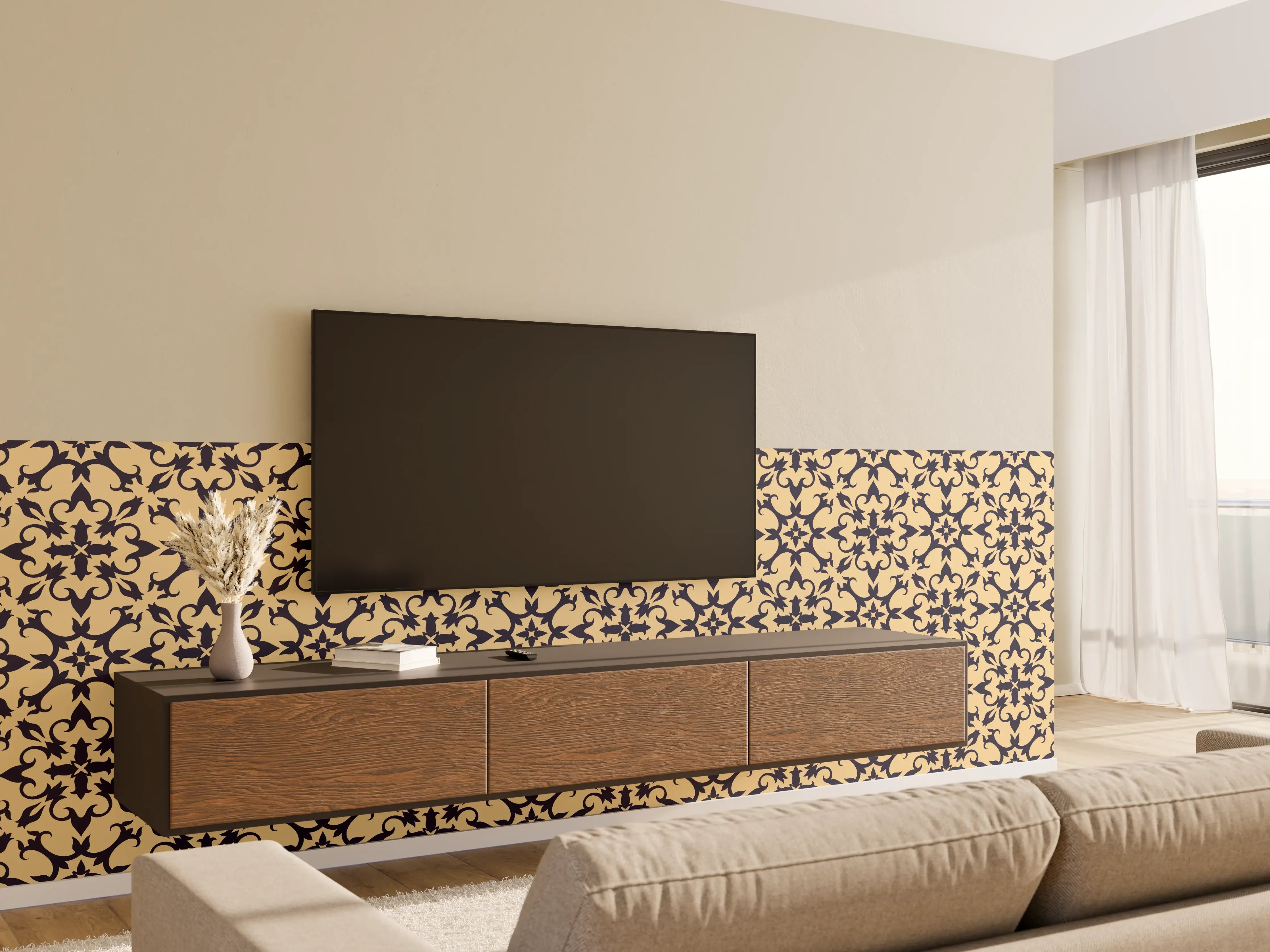 Wandverkleidung Wohnzimmer - Gold-Schwarz Geometrisches Muster