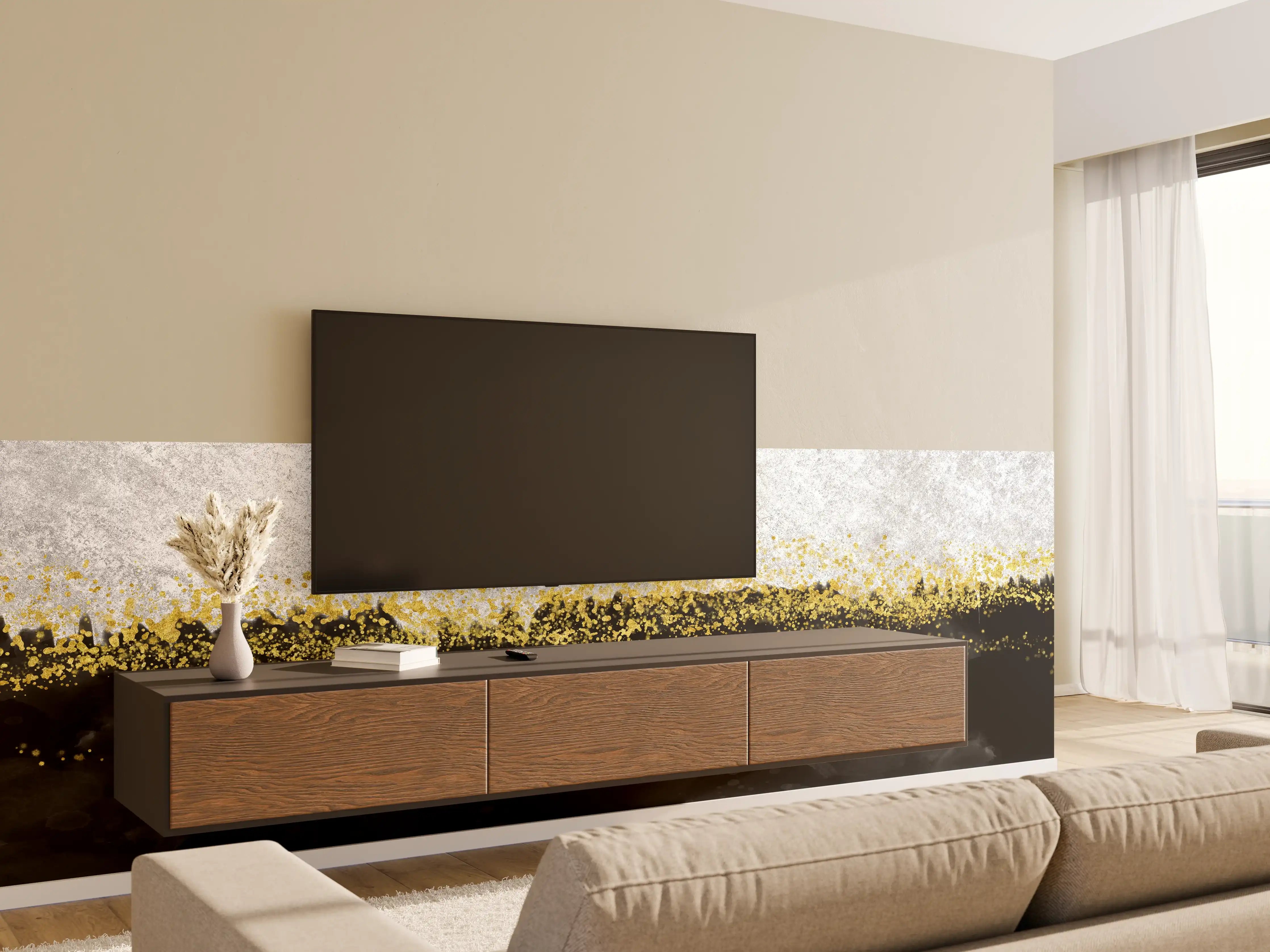 Wandverkleidung Wohnzimmer - Gold-Schwarz-Weiß Resin Geode