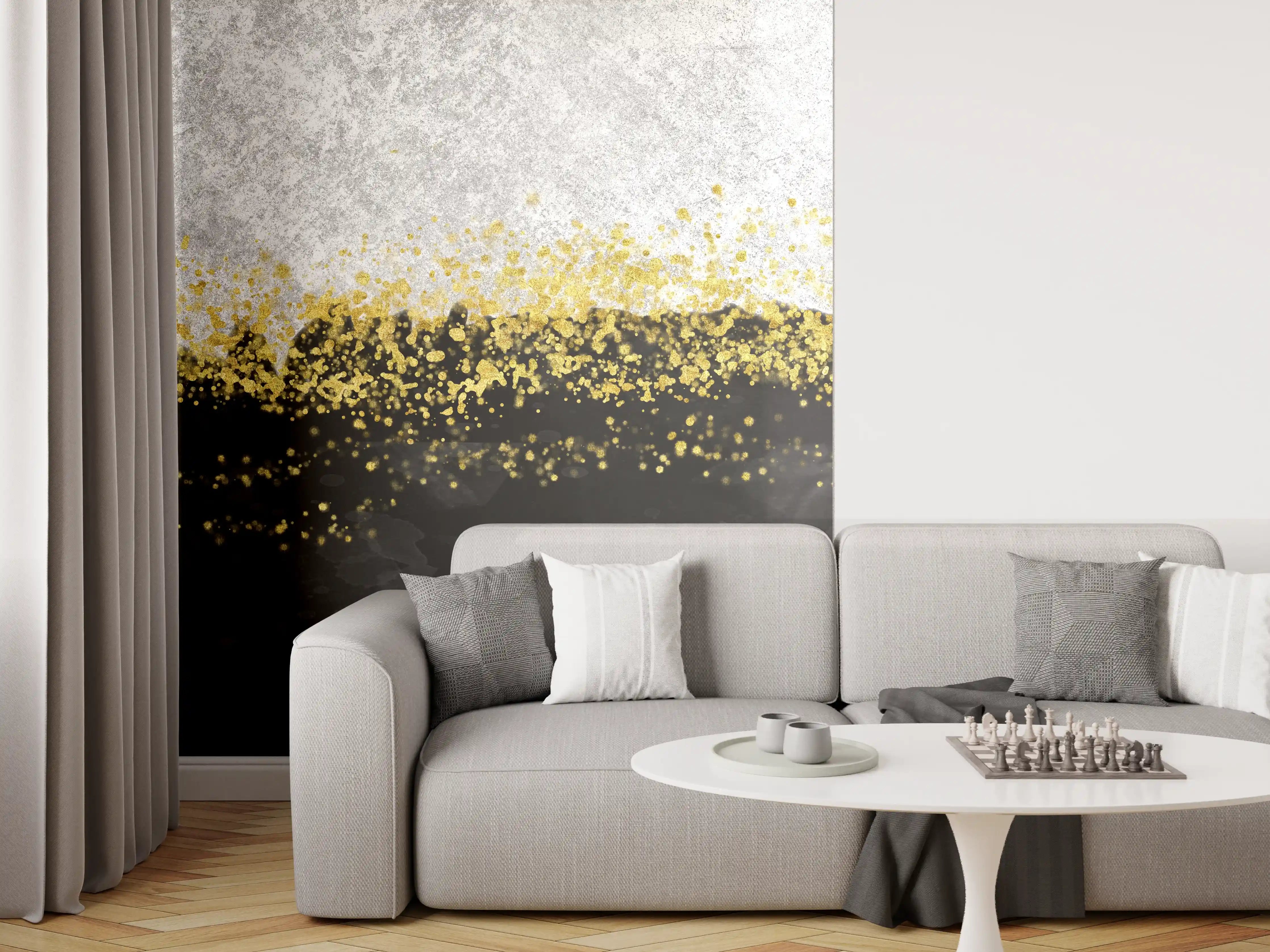Wandverkleidung Wohnzimmer - Gold-Schwarz-Weiß Resin Geode