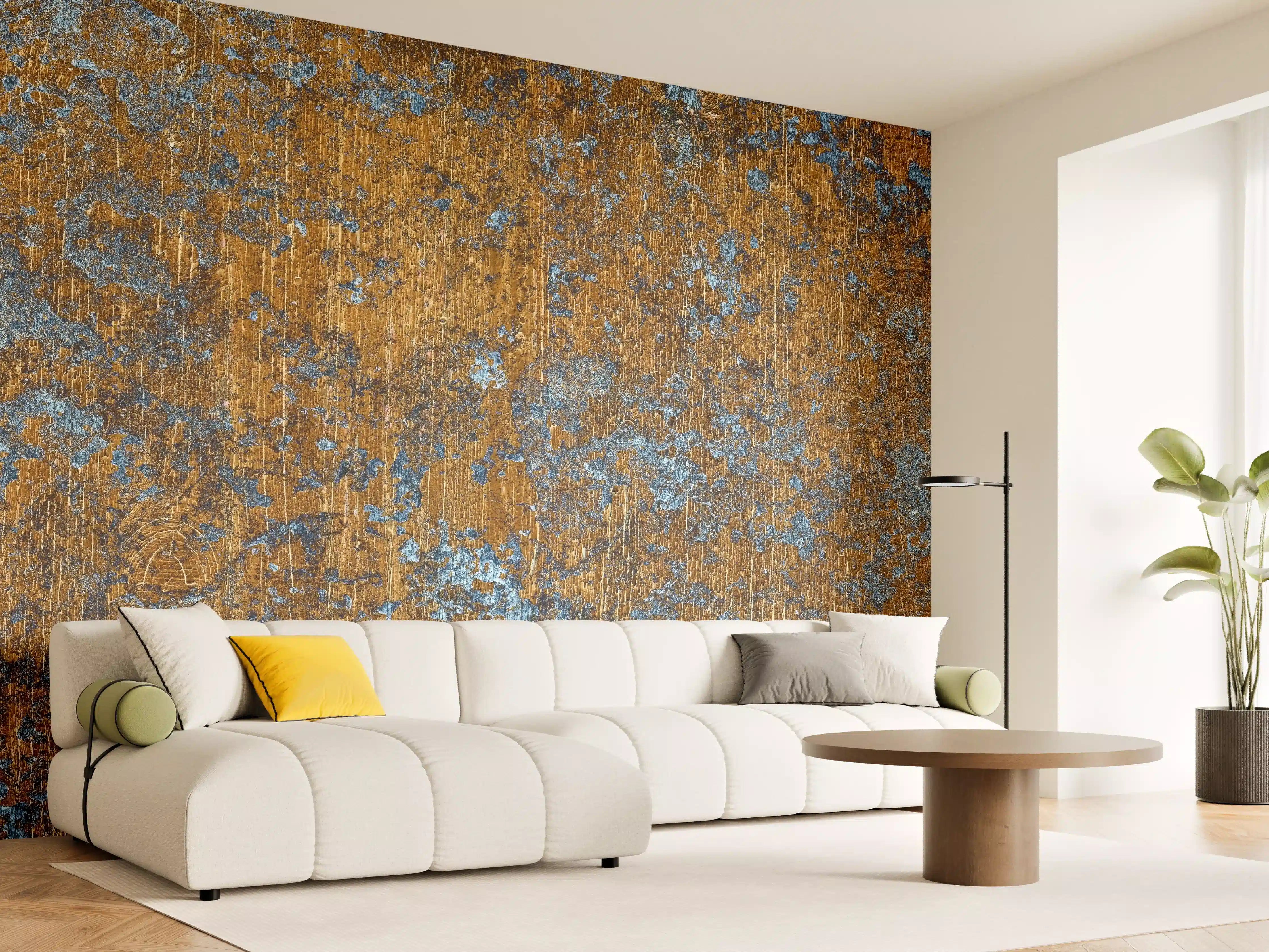 Wandverkleidung Wohnzimmer - Gold-blaue alte Metalltextur