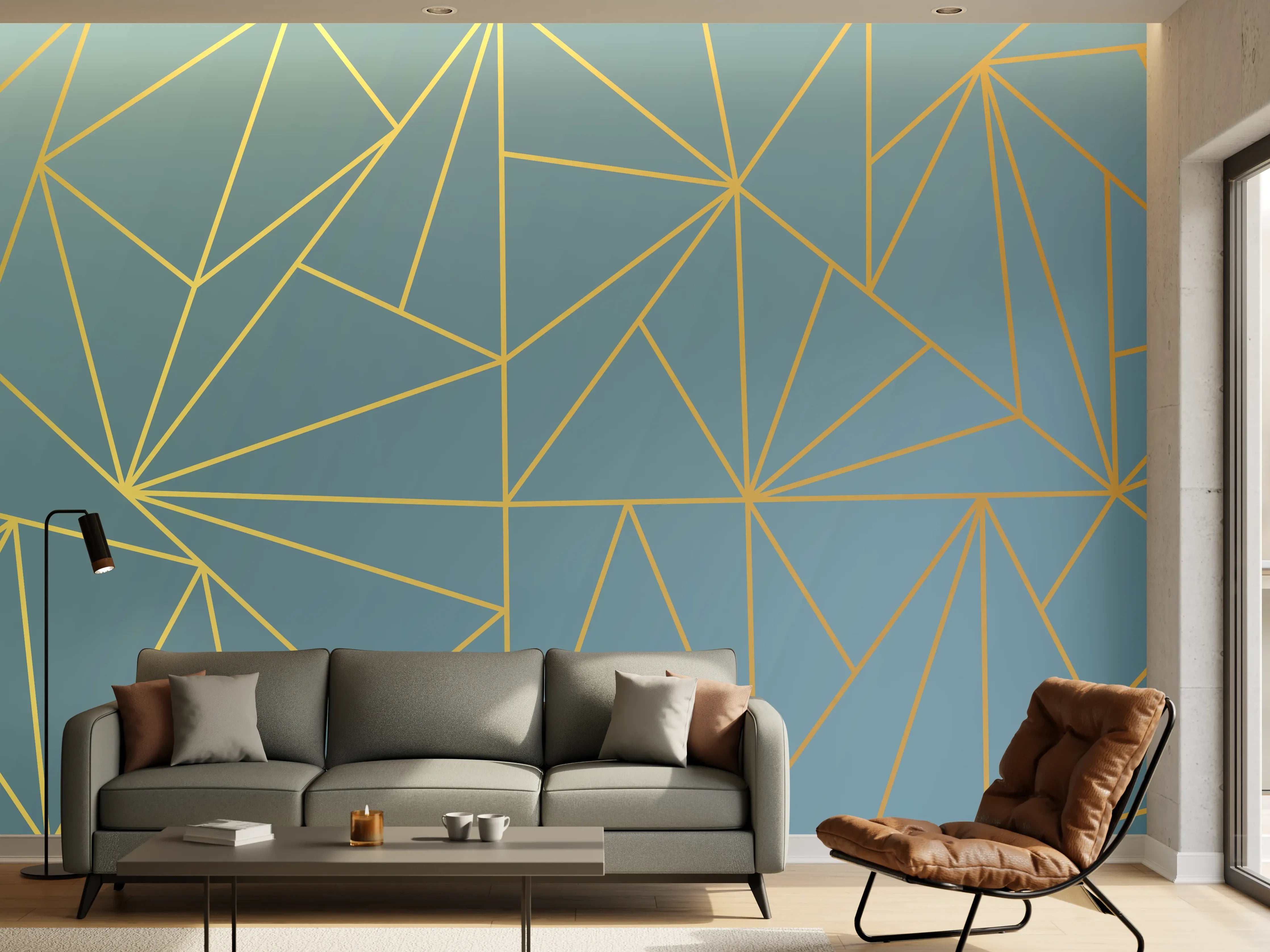 Wandverkleidung Wohnzimmer - GoldLine Geometrische Kunst