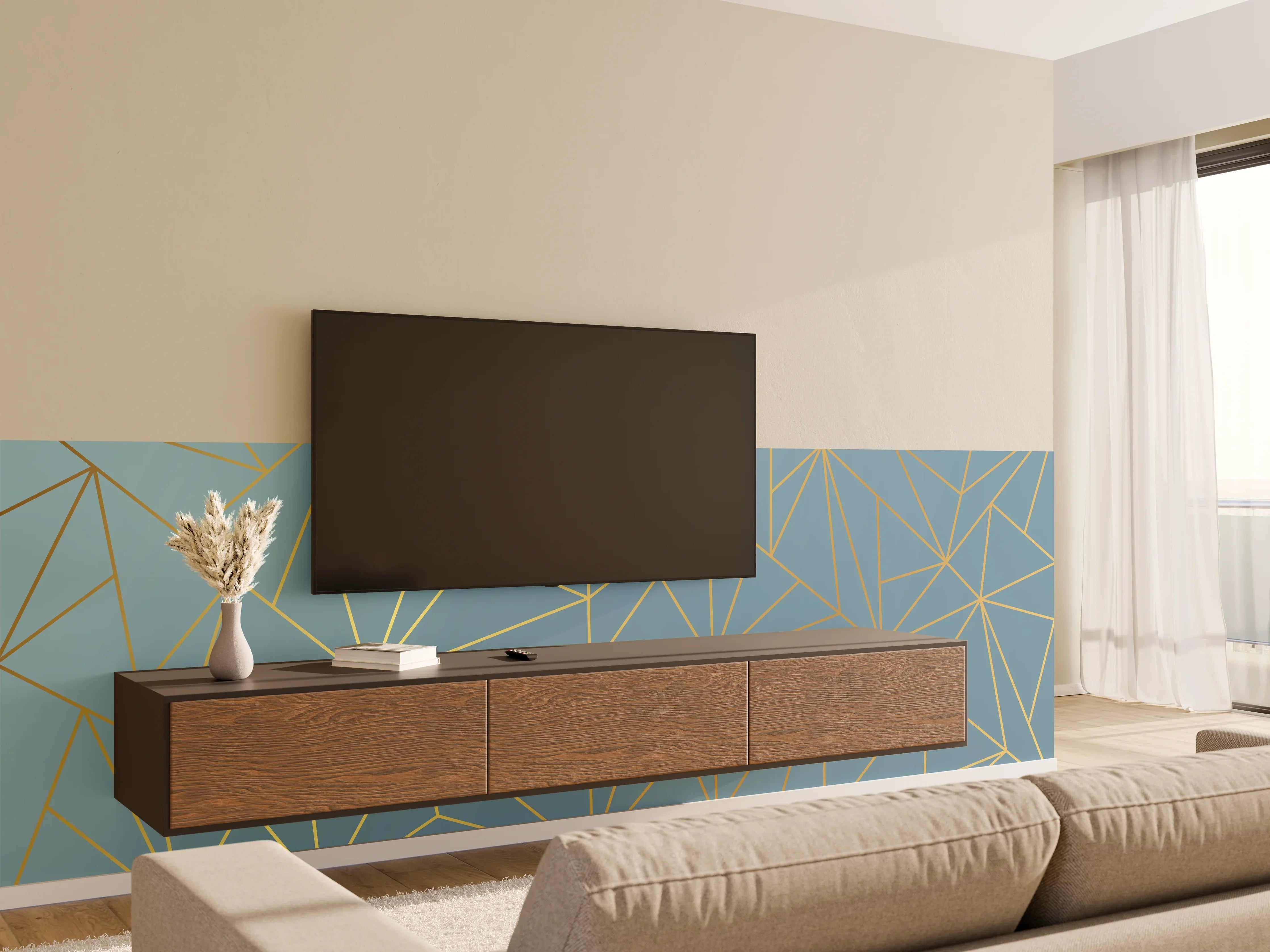 Wandverkleidung Wohnzimmer - GoldLine Geometrische Kunst