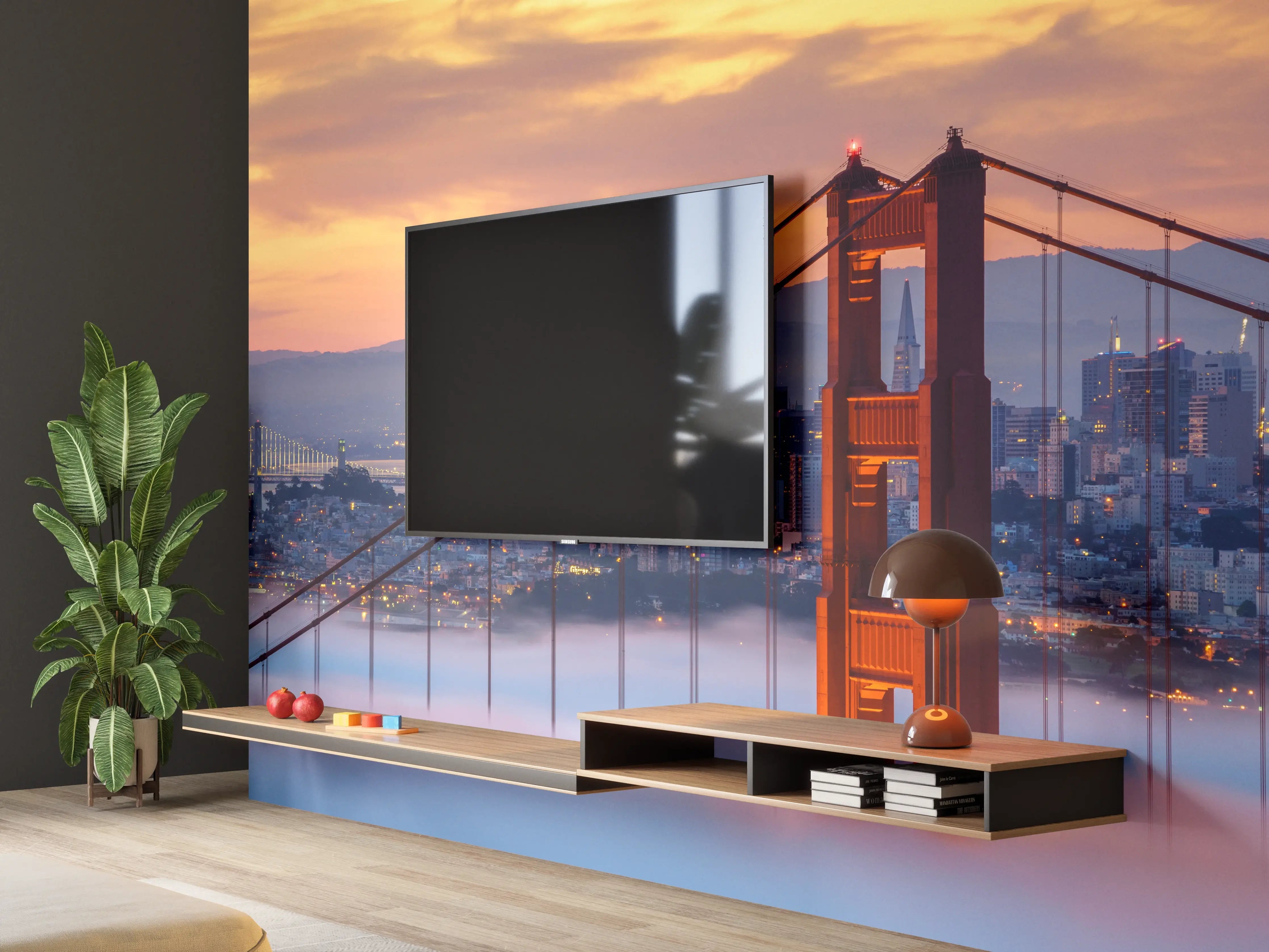 Wandverkleidung Wohnzimmer - Golden Gate Bridge beim Sonnenuntergang