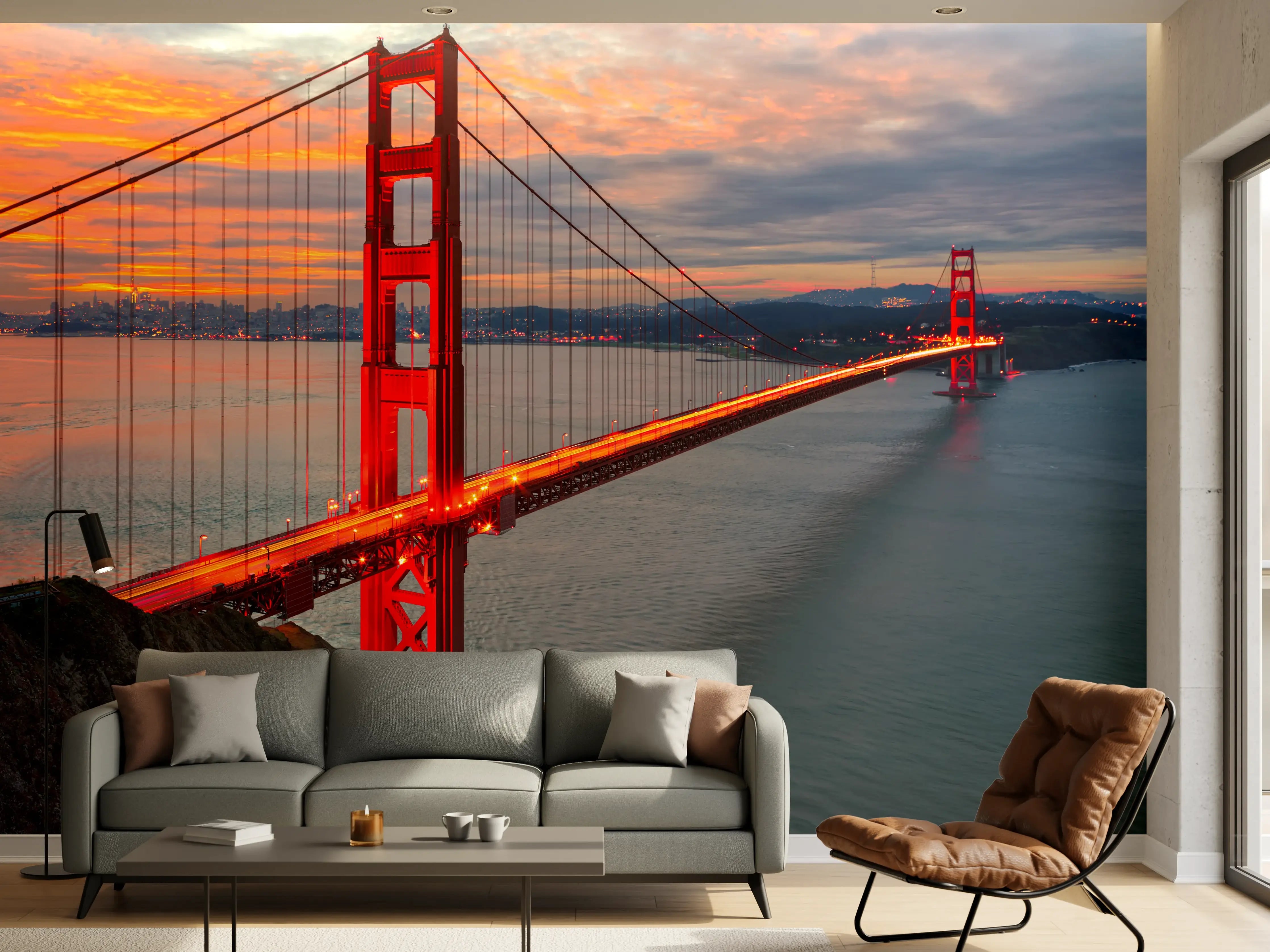 Wandverkleidung Wohnzimmer - Golden Gate Bridge im Sonnenuntergang