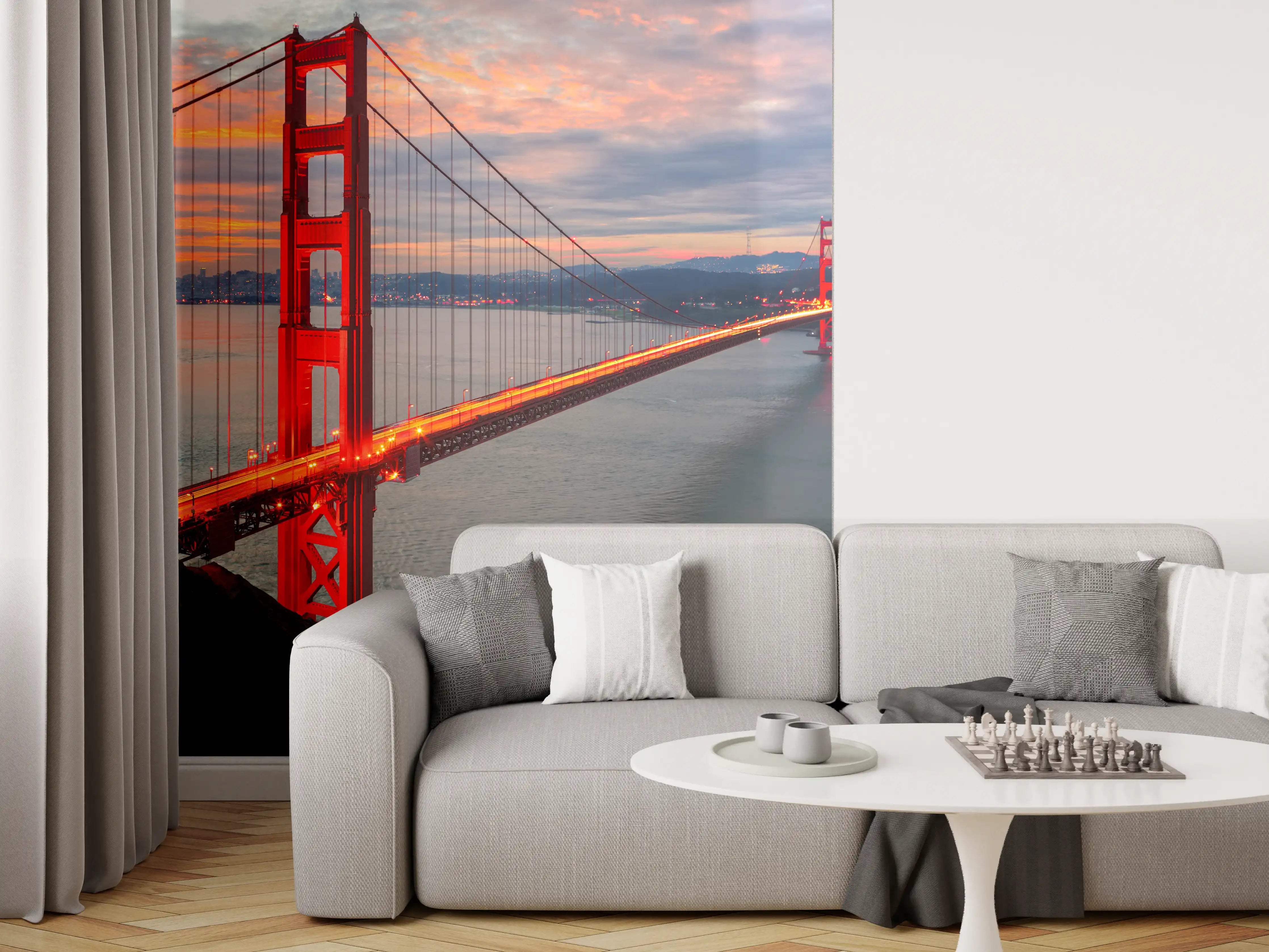 Wandverkleidung Wohnzimmer - Golden Gate Bridge im Sonnenuntergang