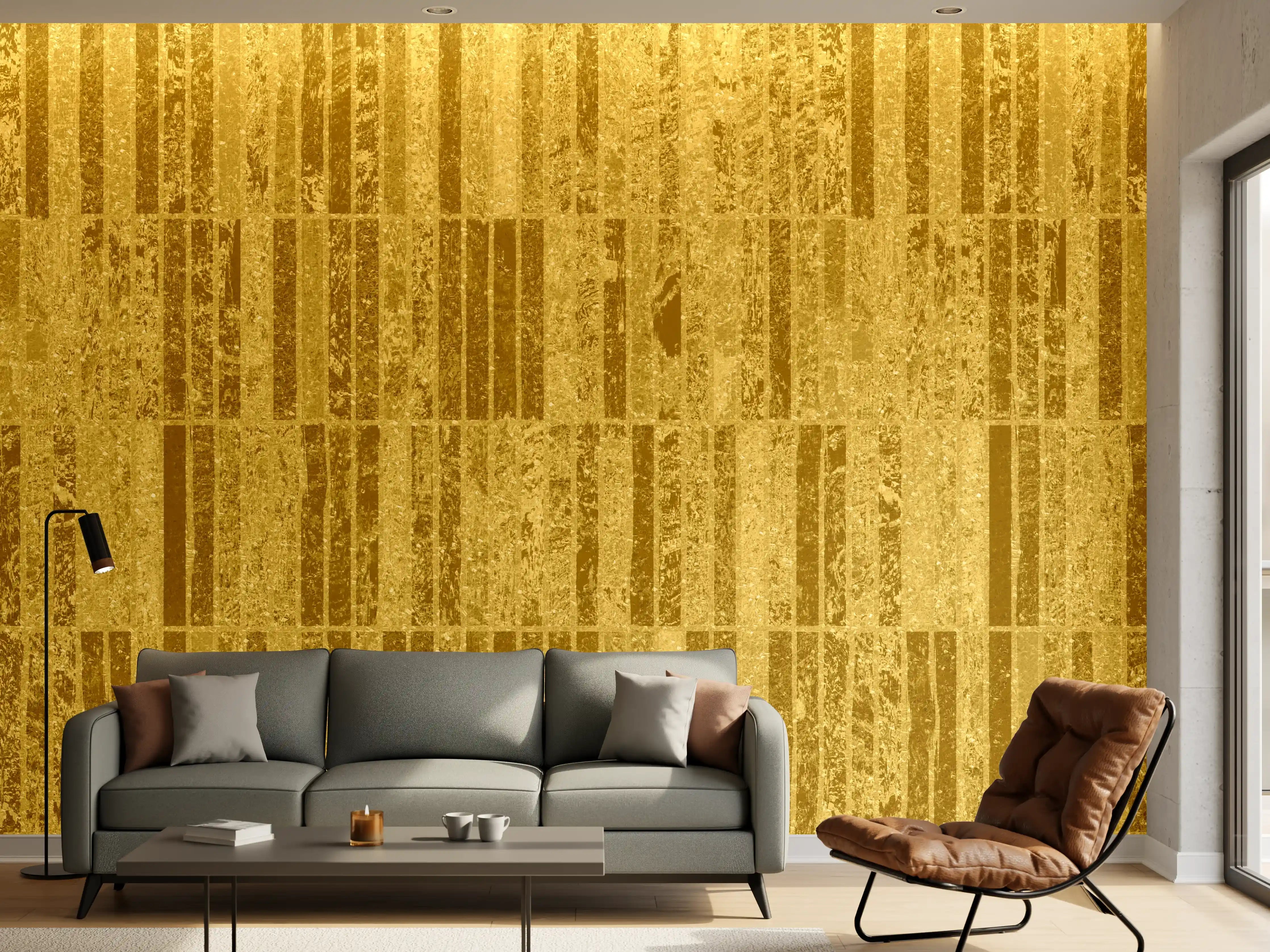 Wandverkleidung Wohnzimmer - Goldene Barocktapete – Eleganz in Wohnraum