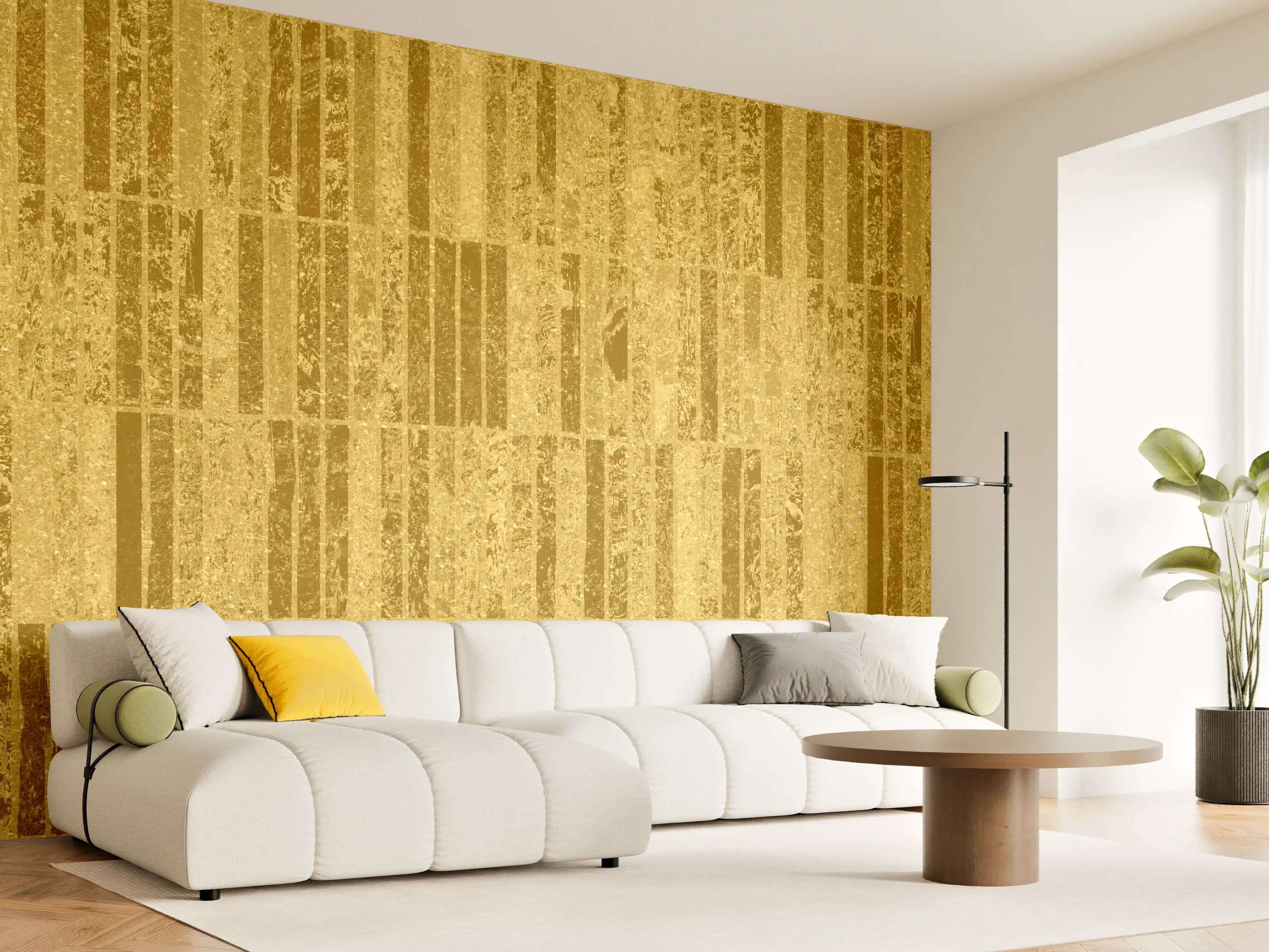 Wandverkleidung Wohnzimmer - Goldene Barocktapete – Eleganz in Wohnraum