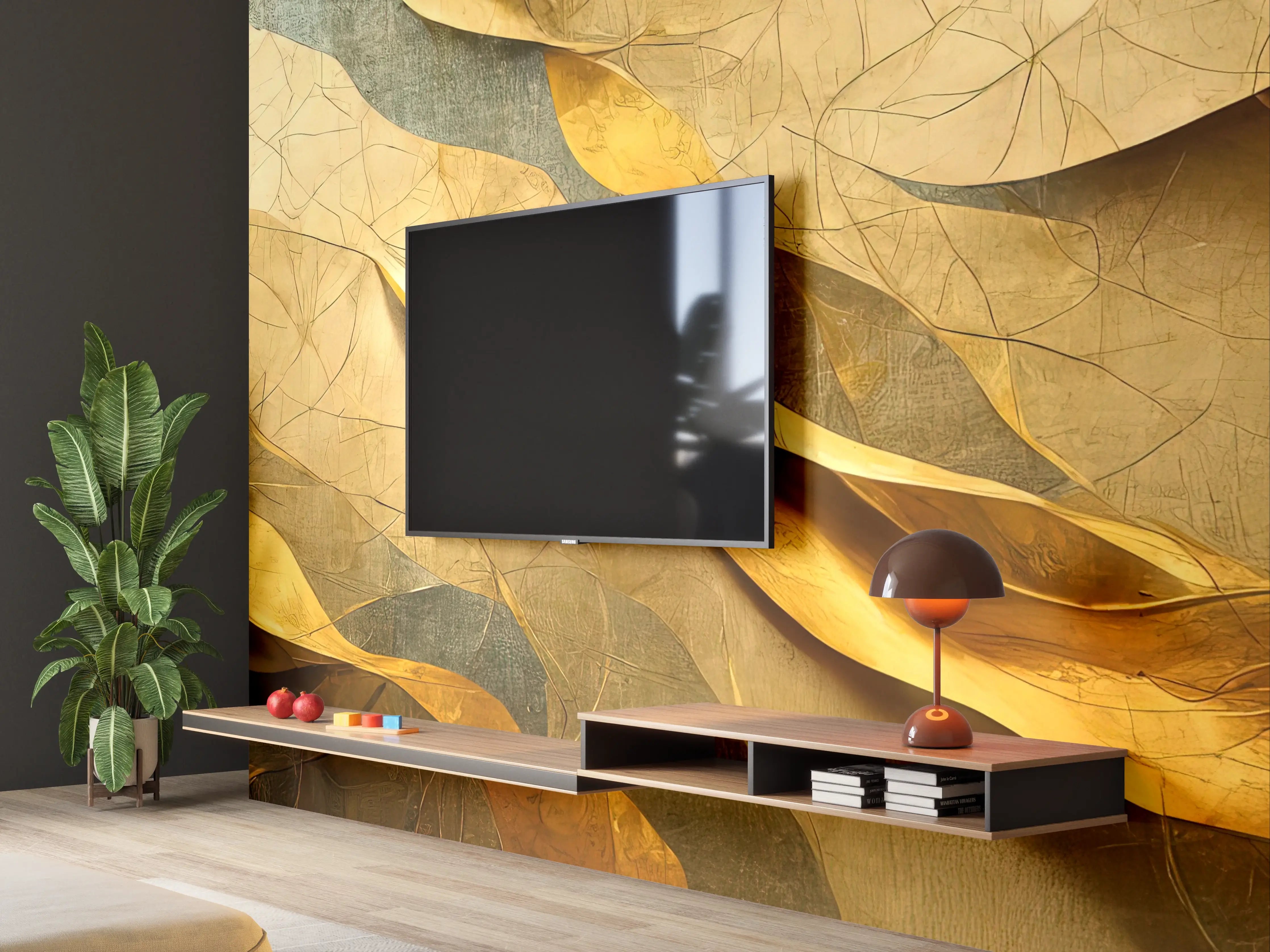 Wandverkleidung Wohnzimmer - Goldene Blätter Natur