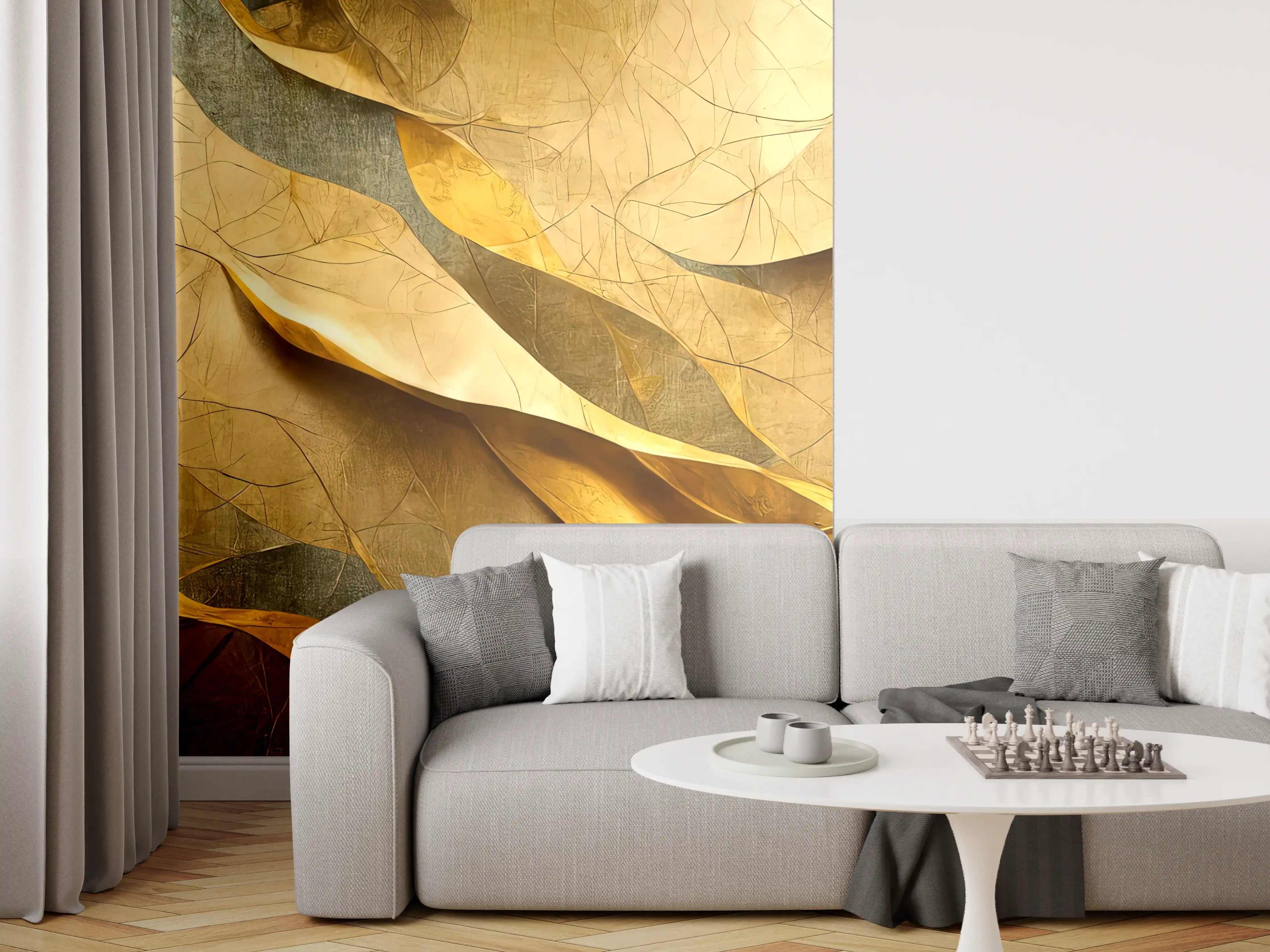 Wandverkleidung Wohnzimmer - Goldene Blätter Natur