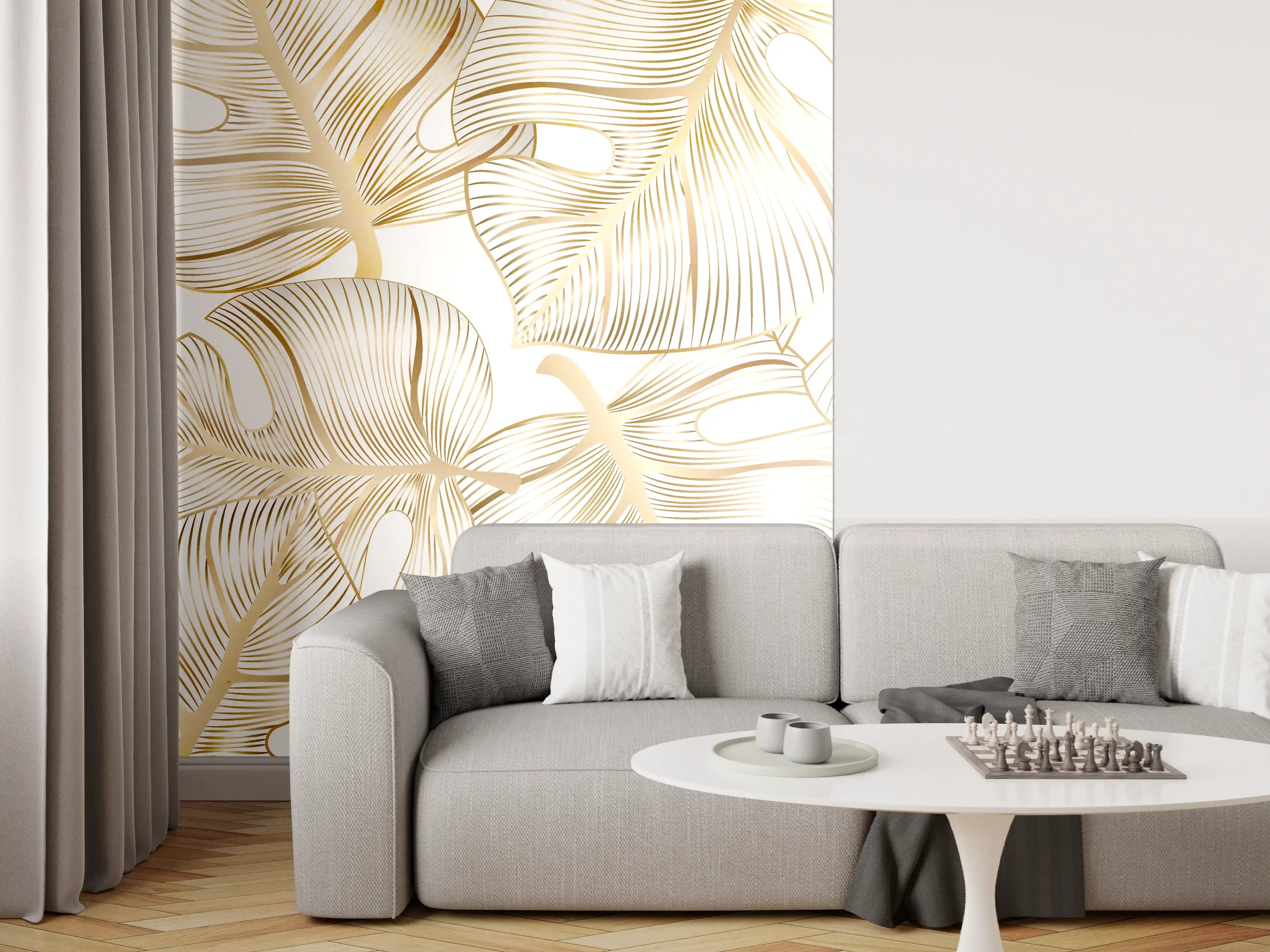 Wandverkleidung Wohnzimmer - Goldene Blattadern Struktur