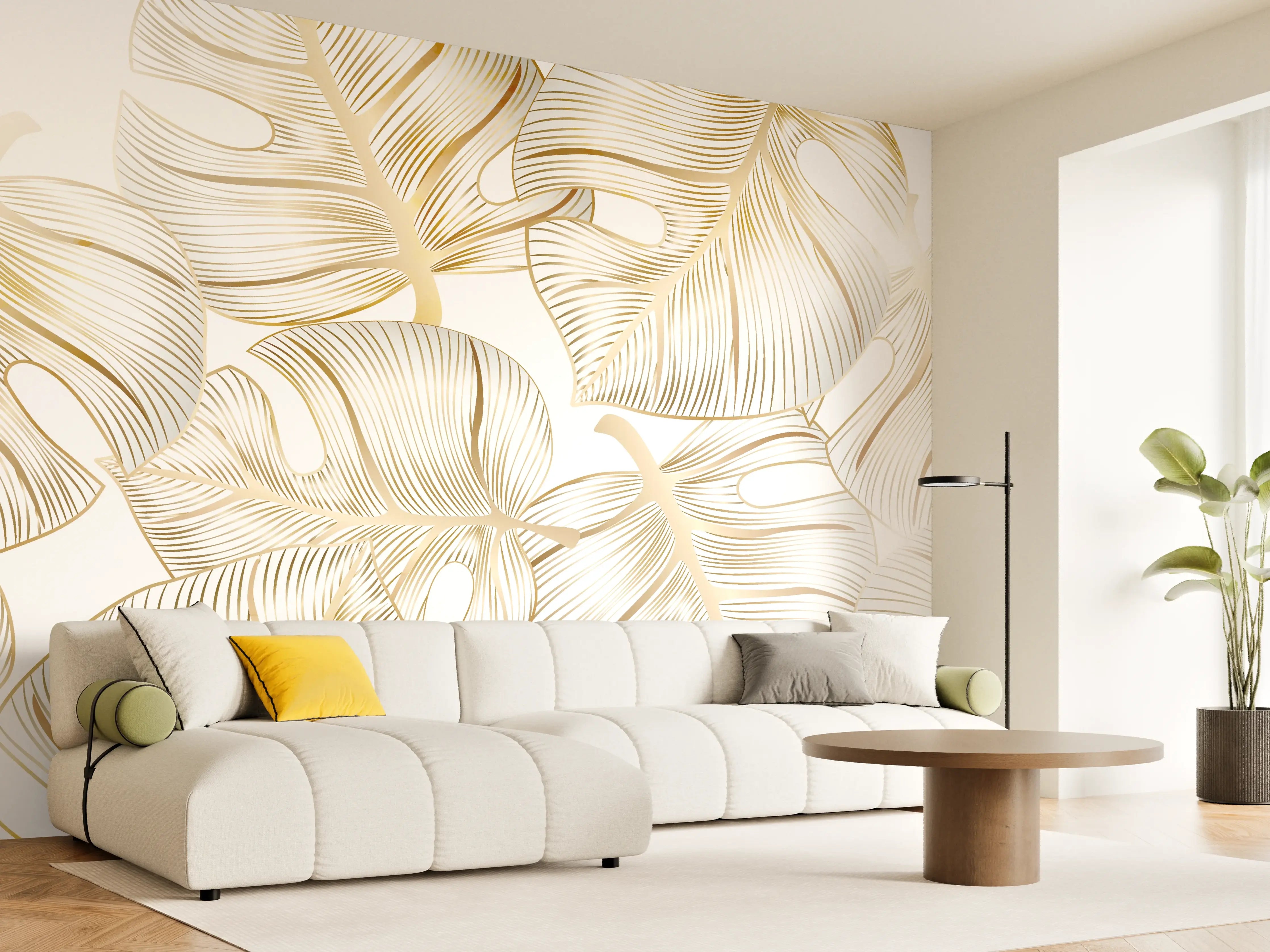 Wandverkleidung Wohnzimmer - Goldene Blattadern Struktur