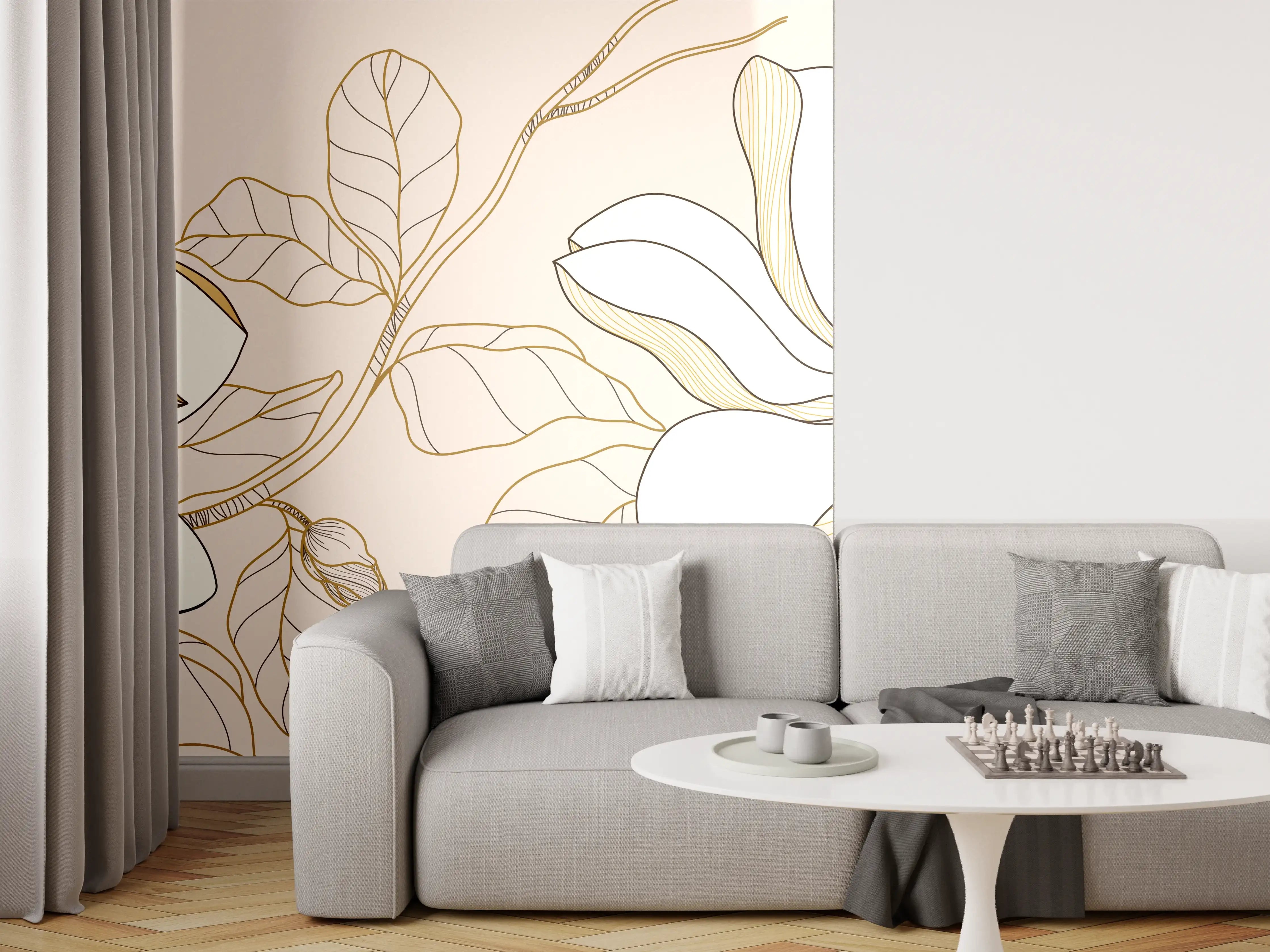 Wandverkleidung Wohnzimmer - Goldene Blumenmuster Illustration