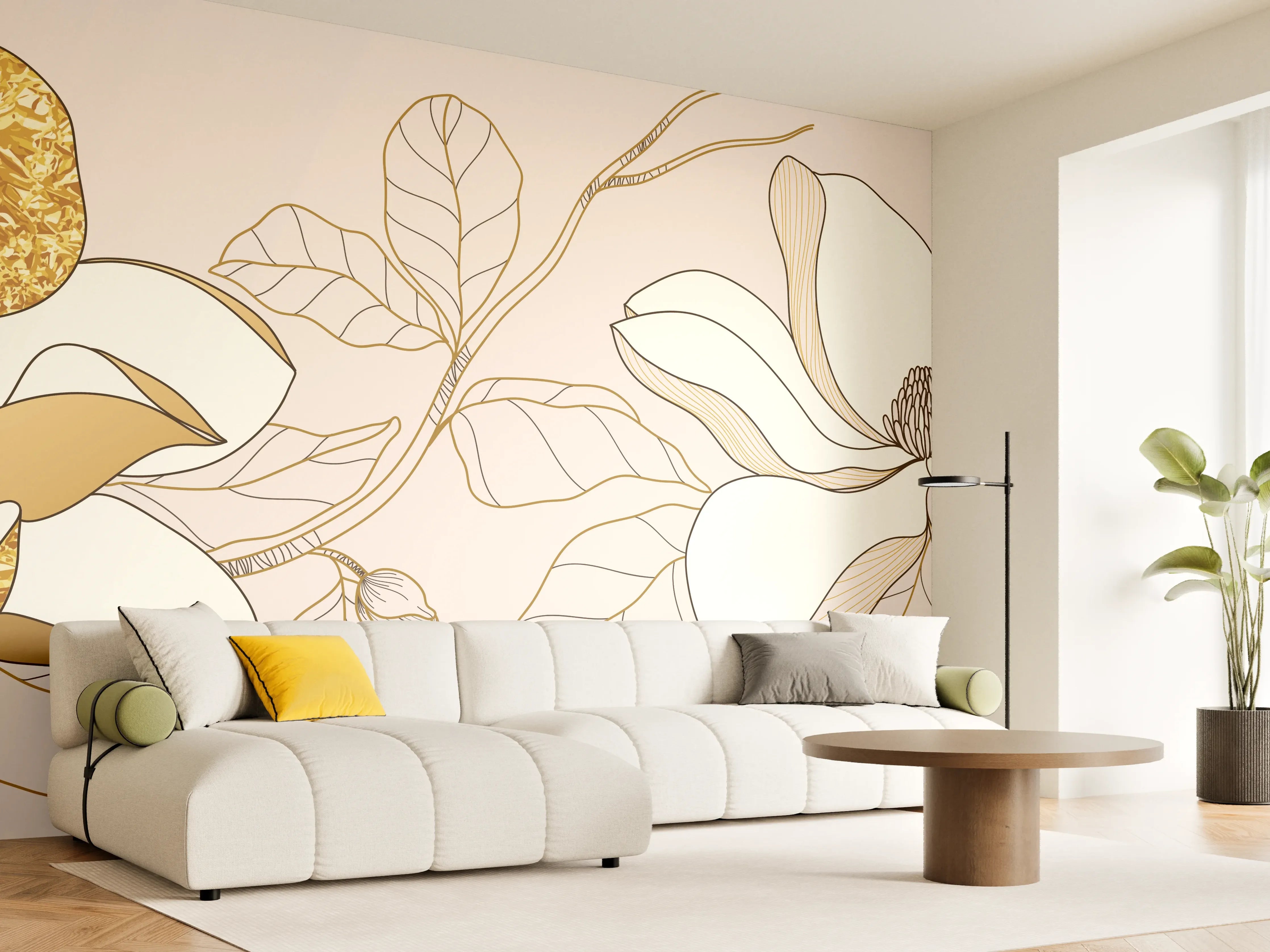 Wandverkleidung Wohnzimmer - Goldene Blumenmuster Illustration