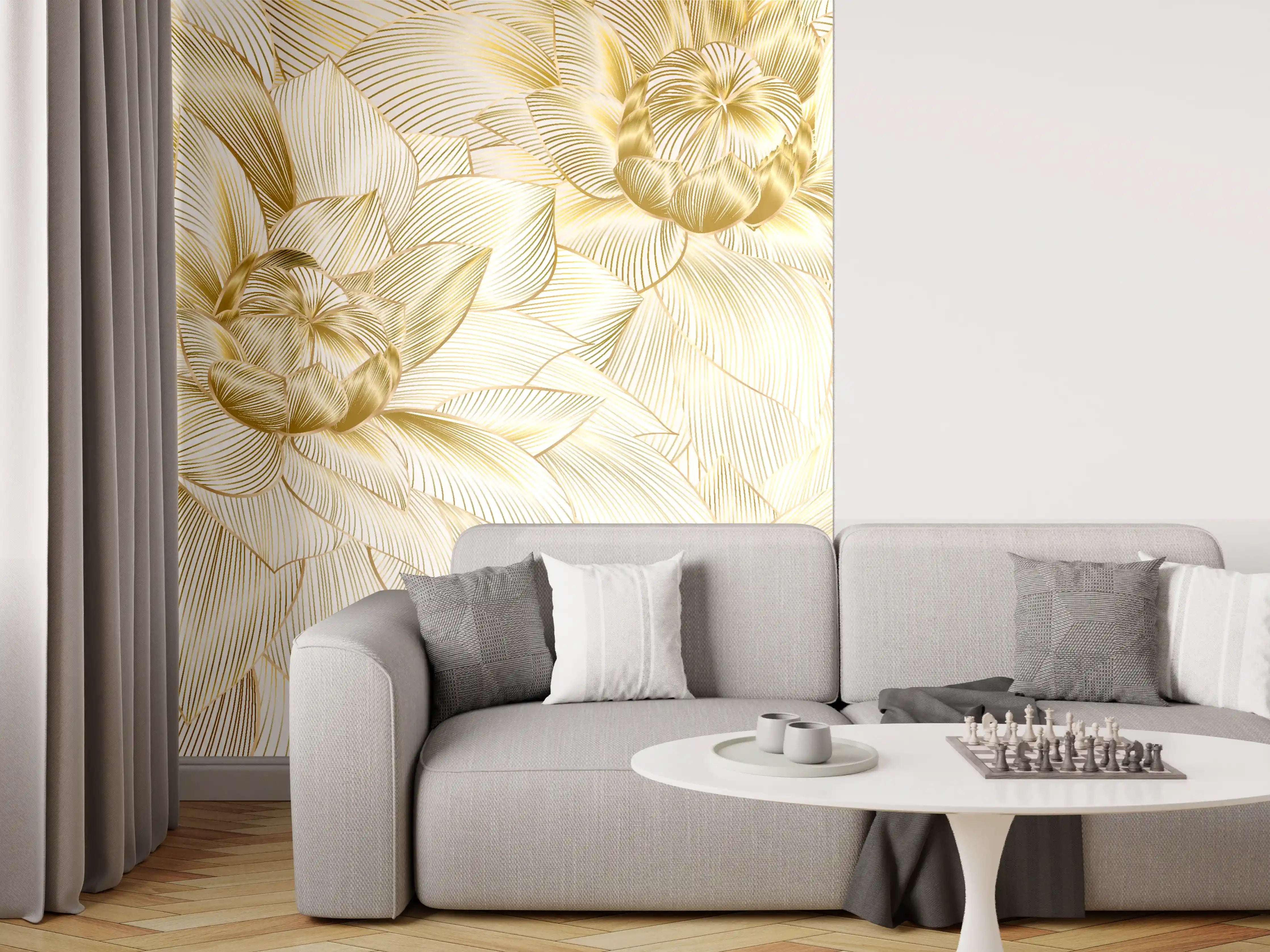 Wandverkleidung Wohnzimmer - Goldene Blumenstruktur Design