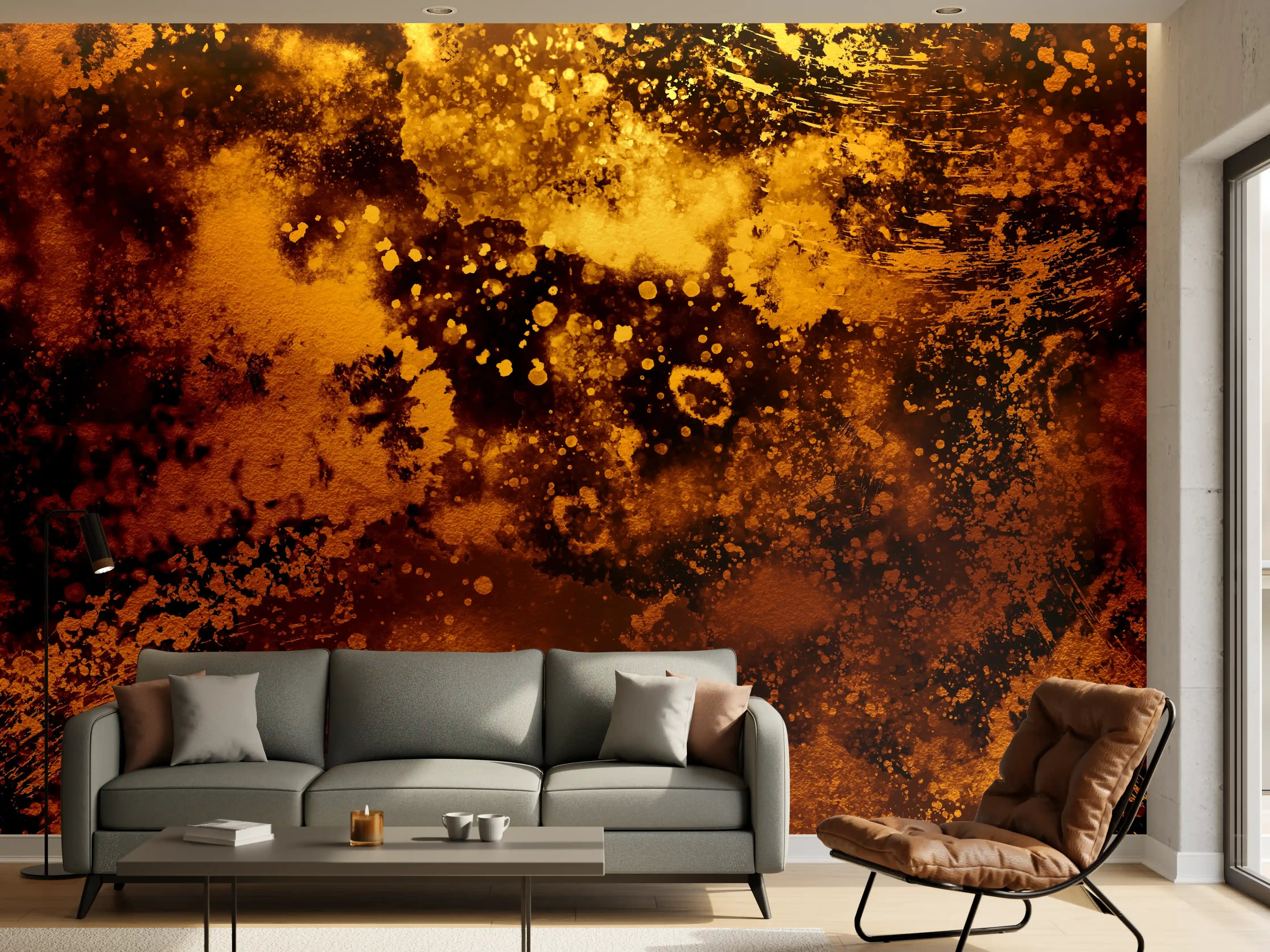 Wandverkleidung Wohnzimmer - Goldene Farbexplosion