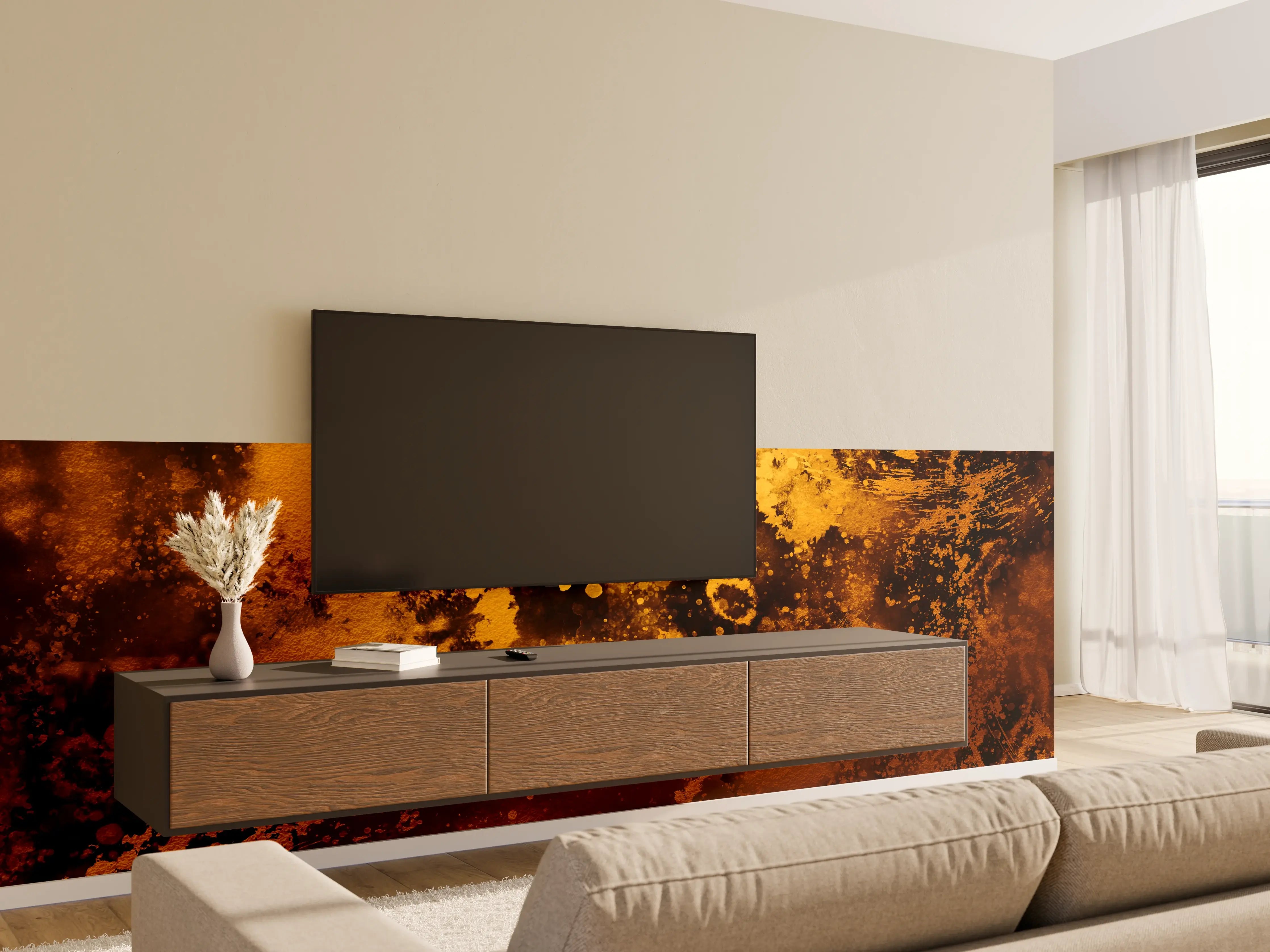 Wandverkleidung Wohnzimmer - Goldene Farbexplosion