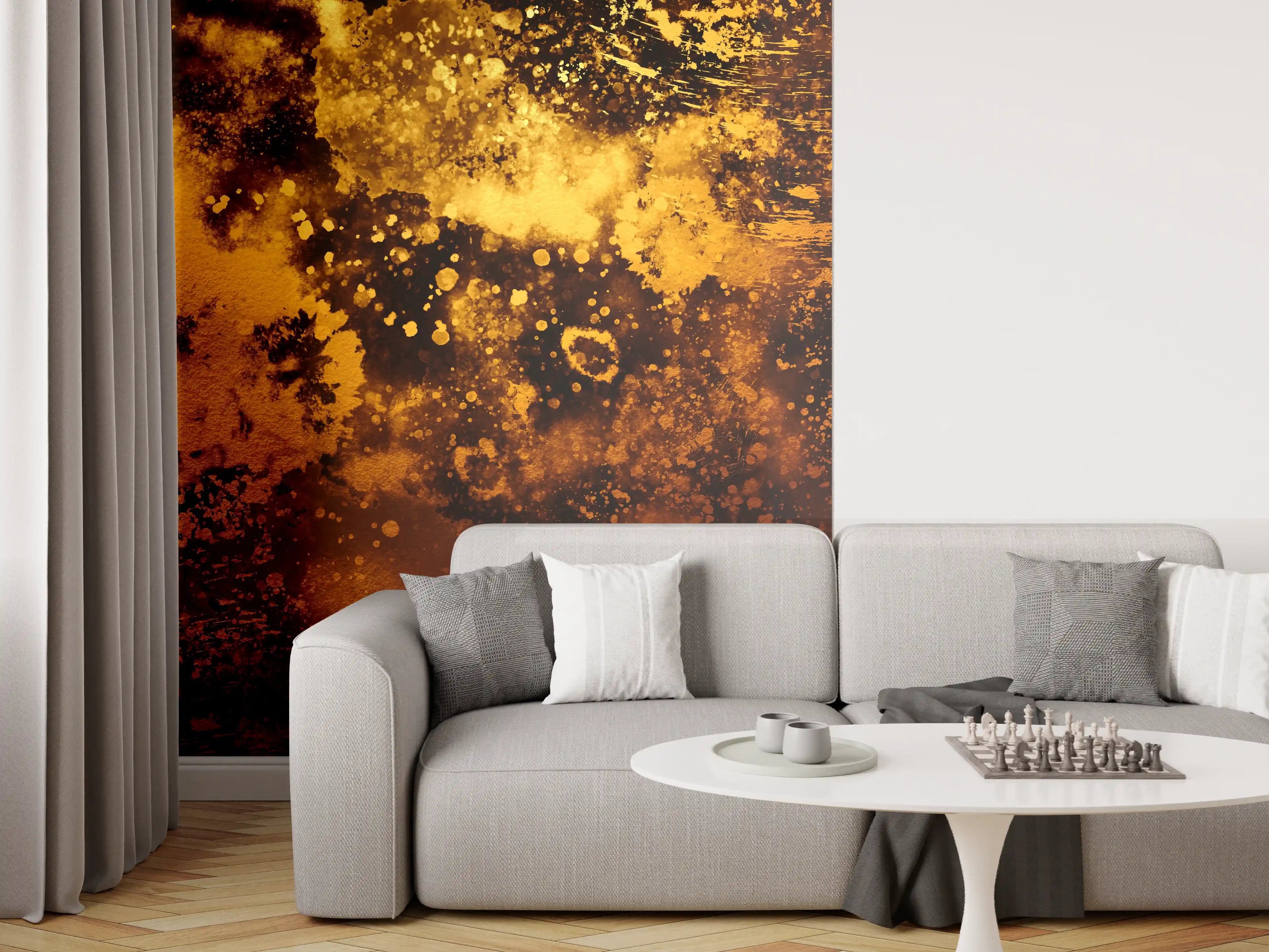 Wandverkleidung Wohnzimmer - Goldene Farbexplosion