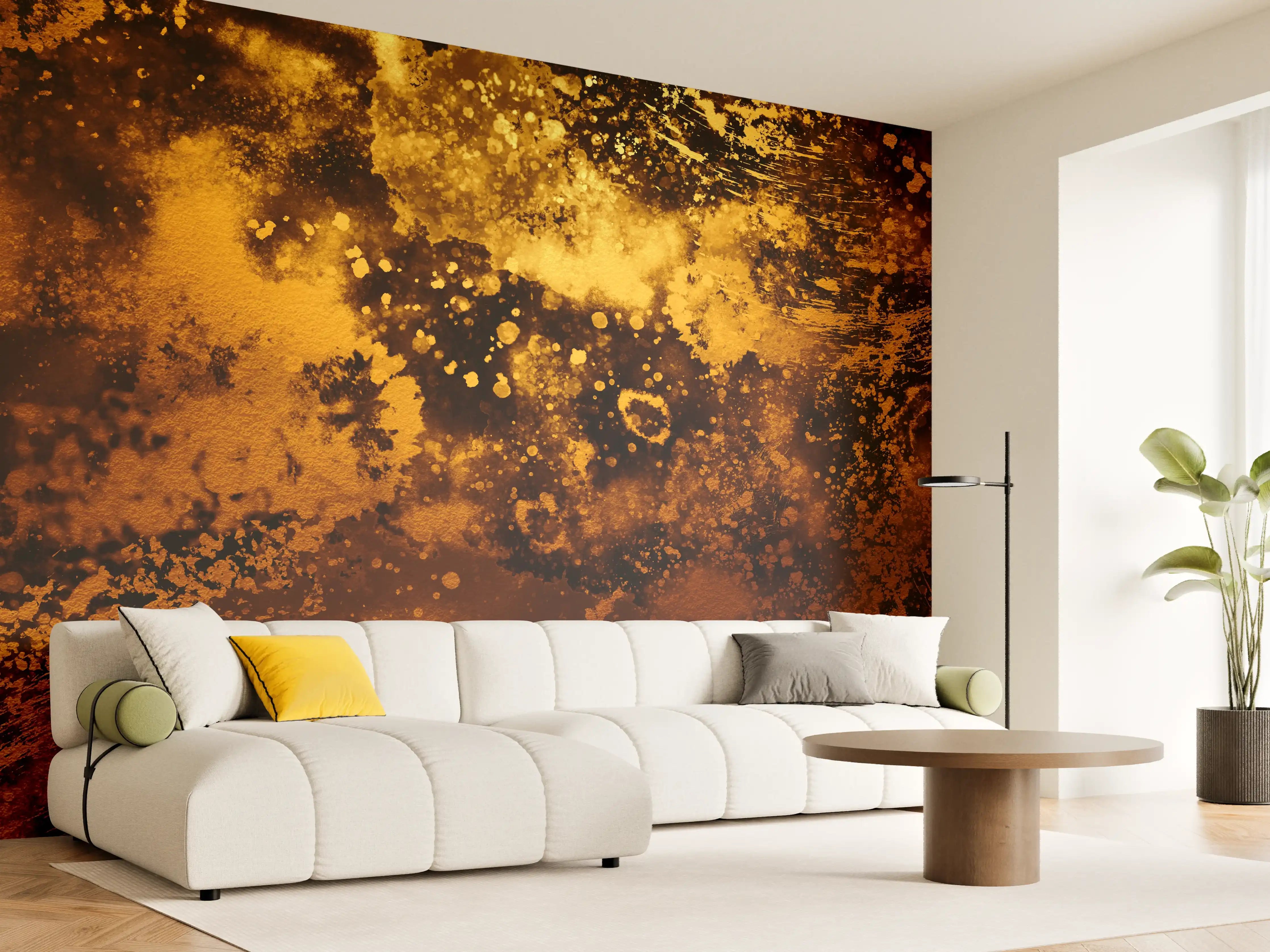 Wandverkleidung Wohnzimmer - Goldene Farbexplosion