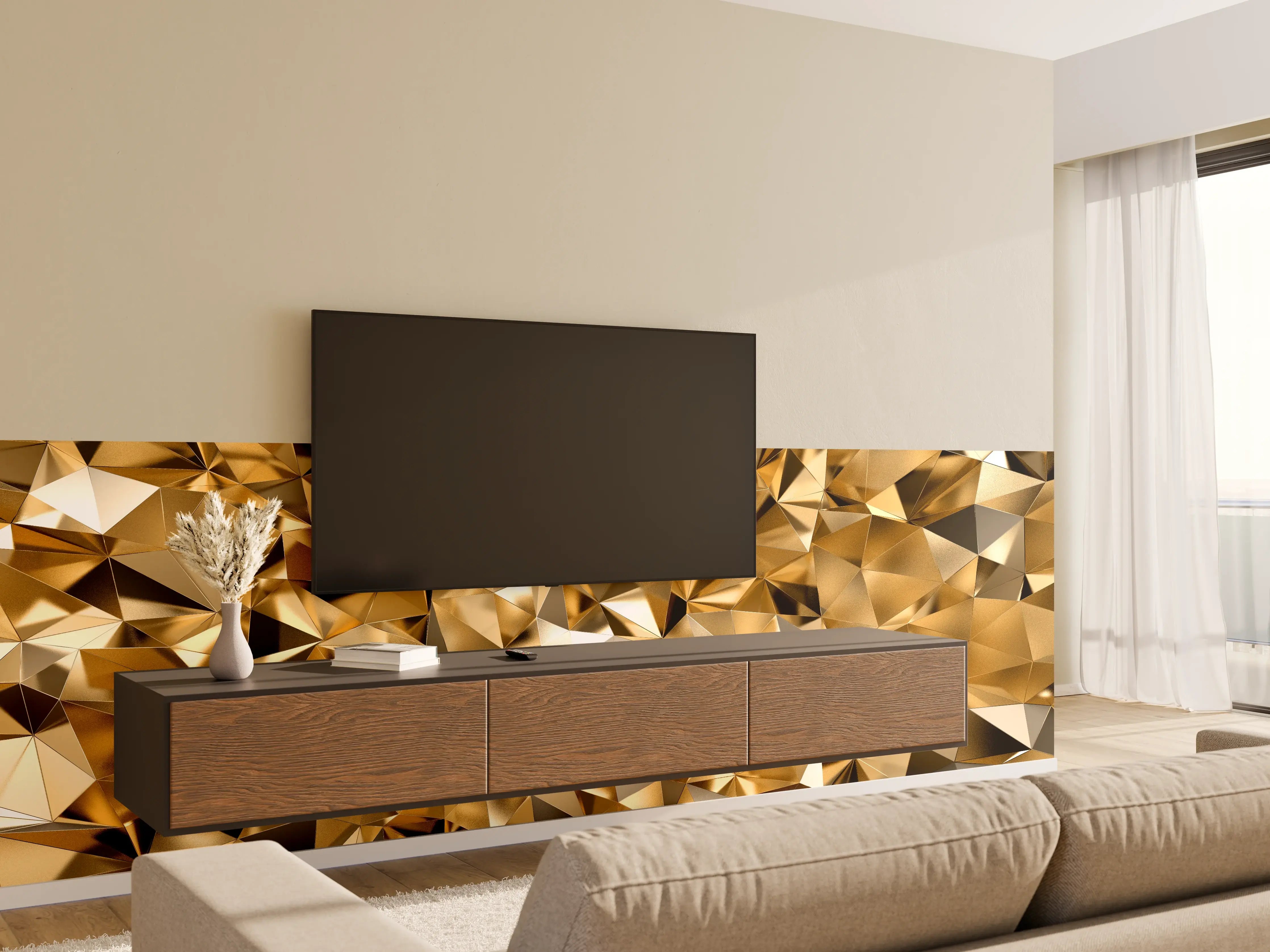 Wandverkleidung Wohnzimmer - Goldene Geometrie: Luxuriöse Wandgestaltung