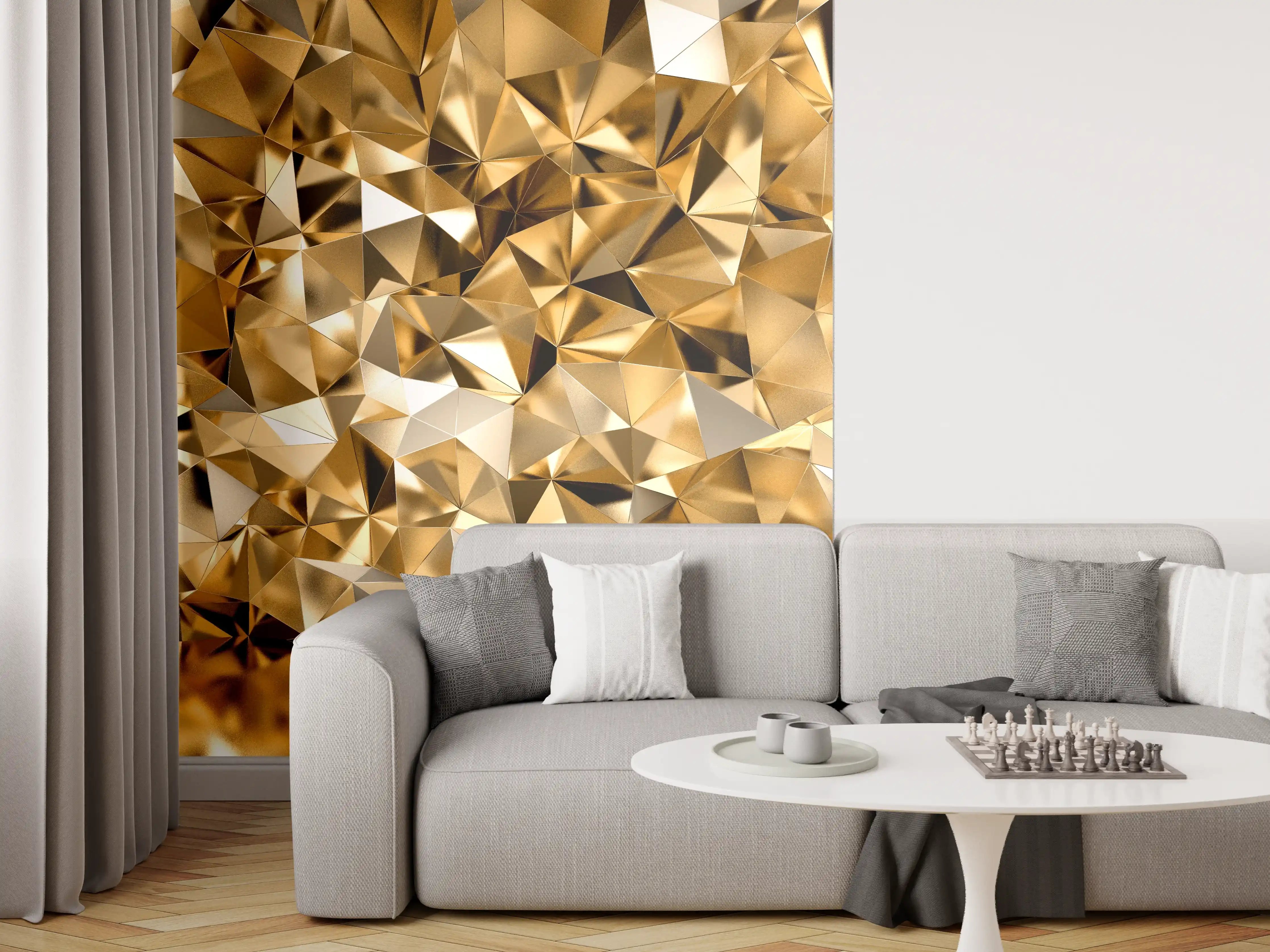 Wandverkleidung Wohnzimmer - Goldene Geometrie: Luxuriöse Wandgestaltung