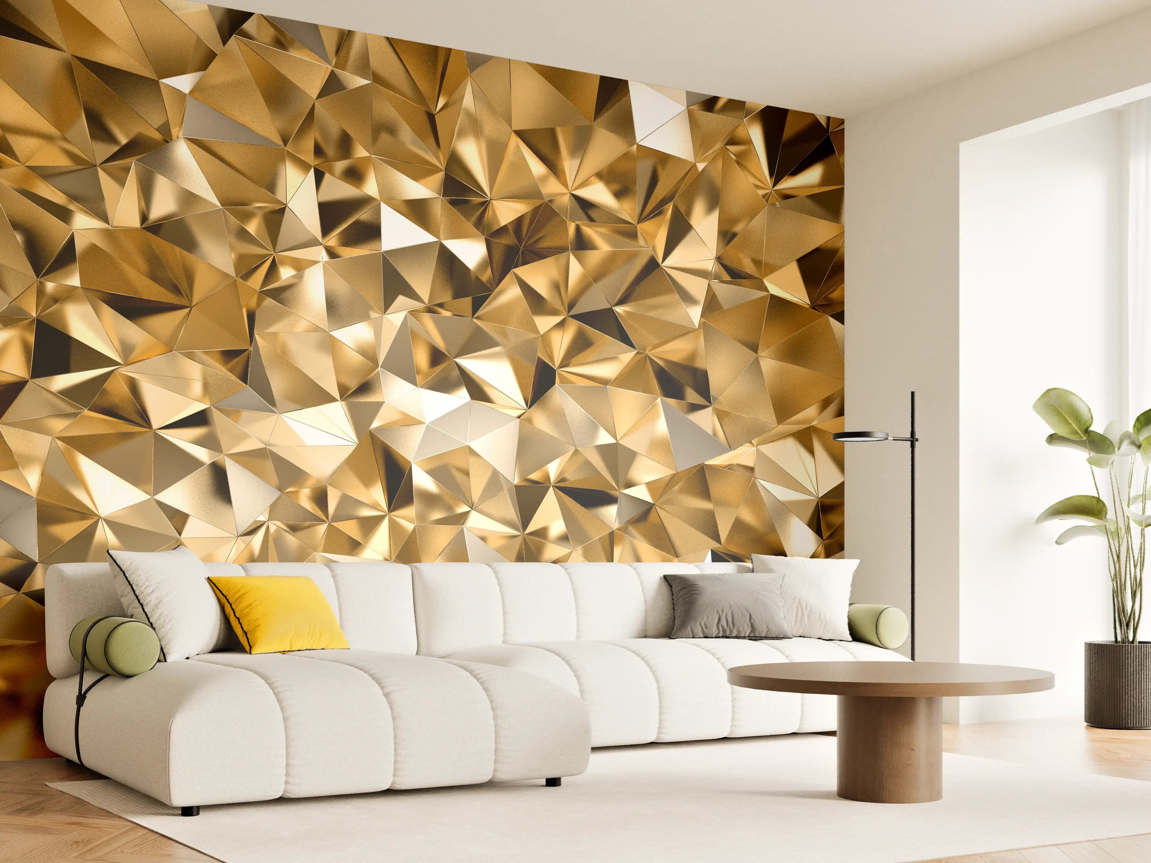 Wandverkleidung Wohnzimmer - Goldene Geometrie: Luxuriöse Wandgestaltung