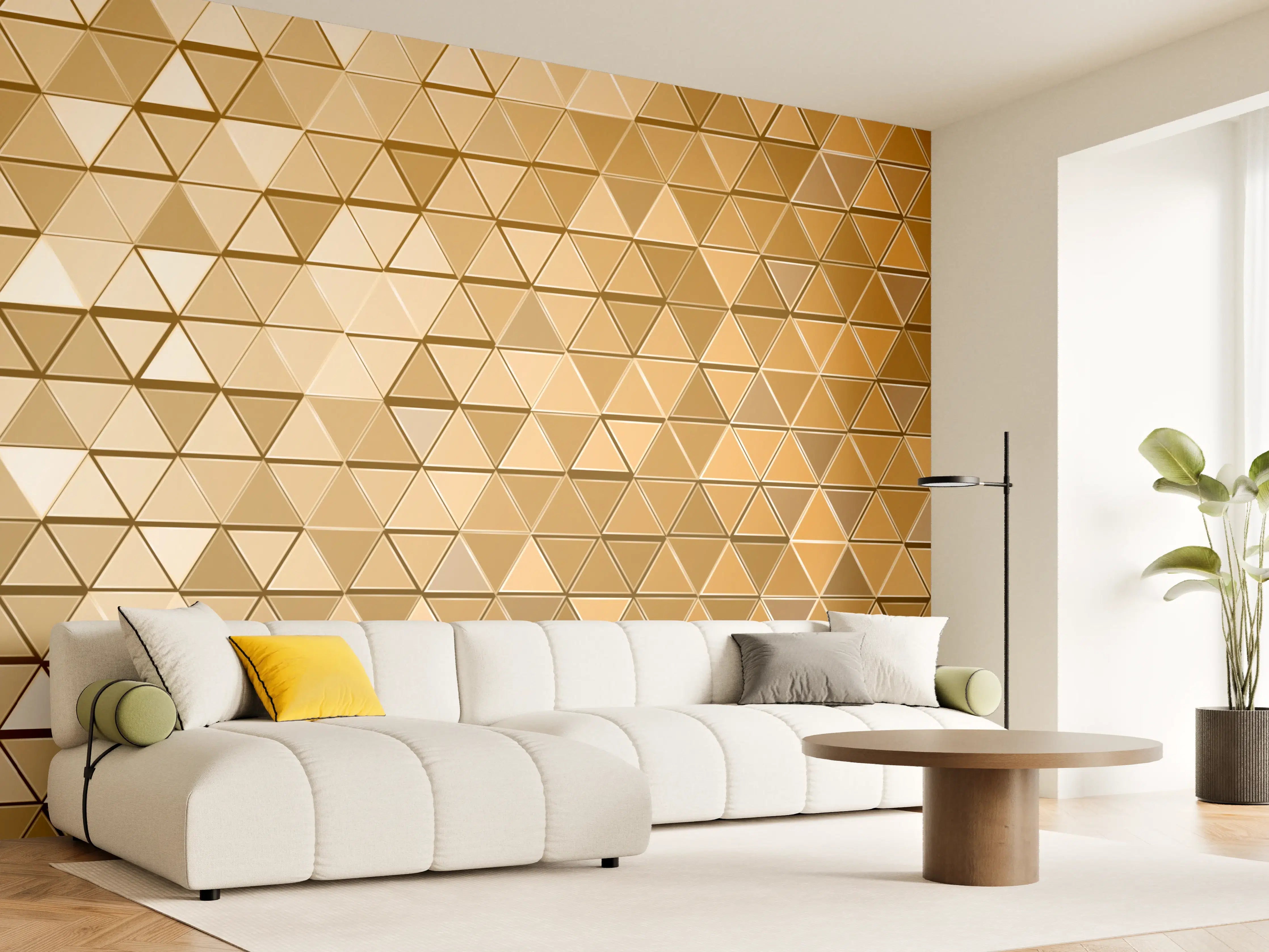 Wandverkleidung Wohnzimmer - Goldene Metall-Mosaikstruktur