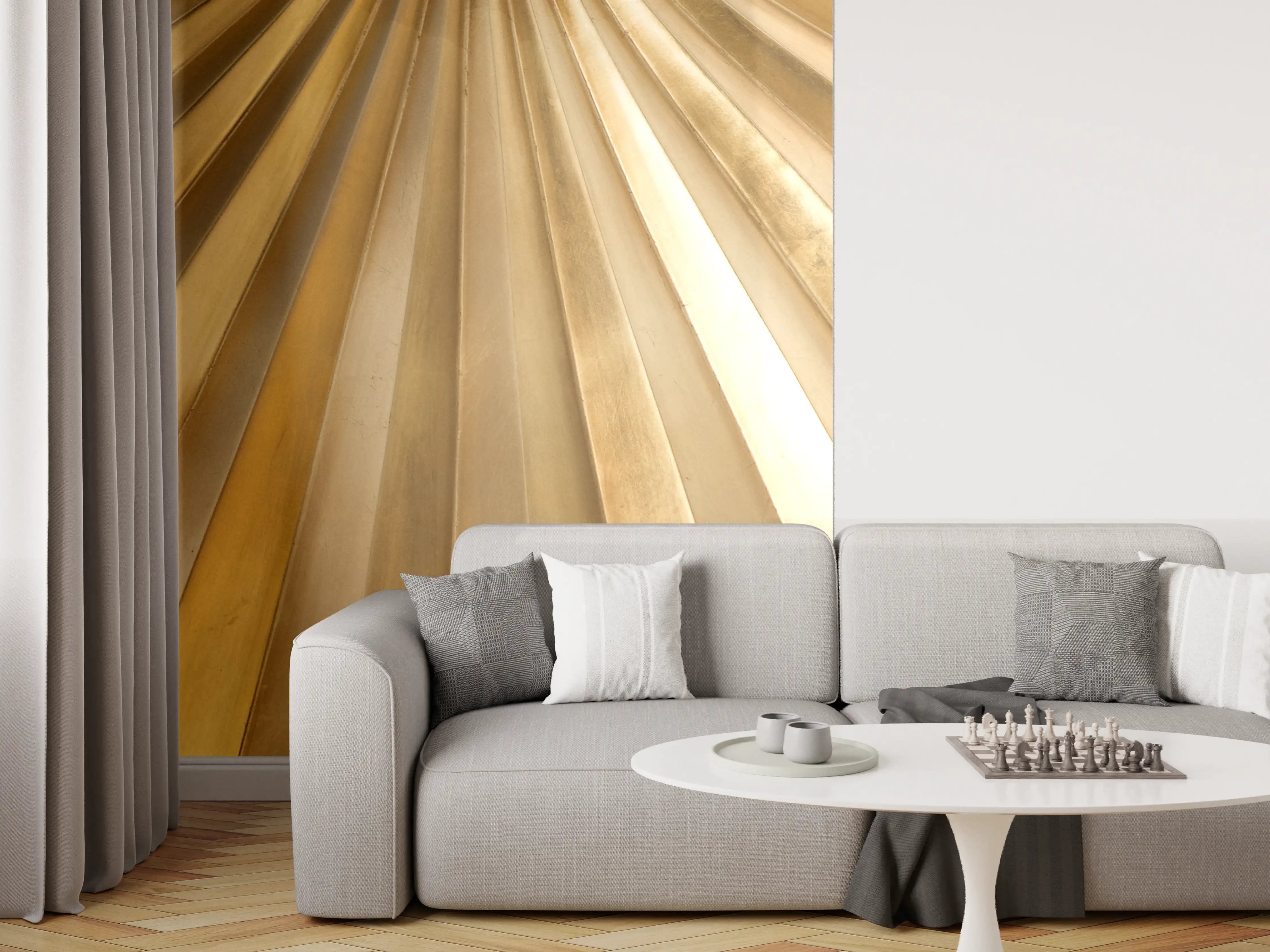 Wandverkleidung Wohnzimmer - Goldene Metallstreifen