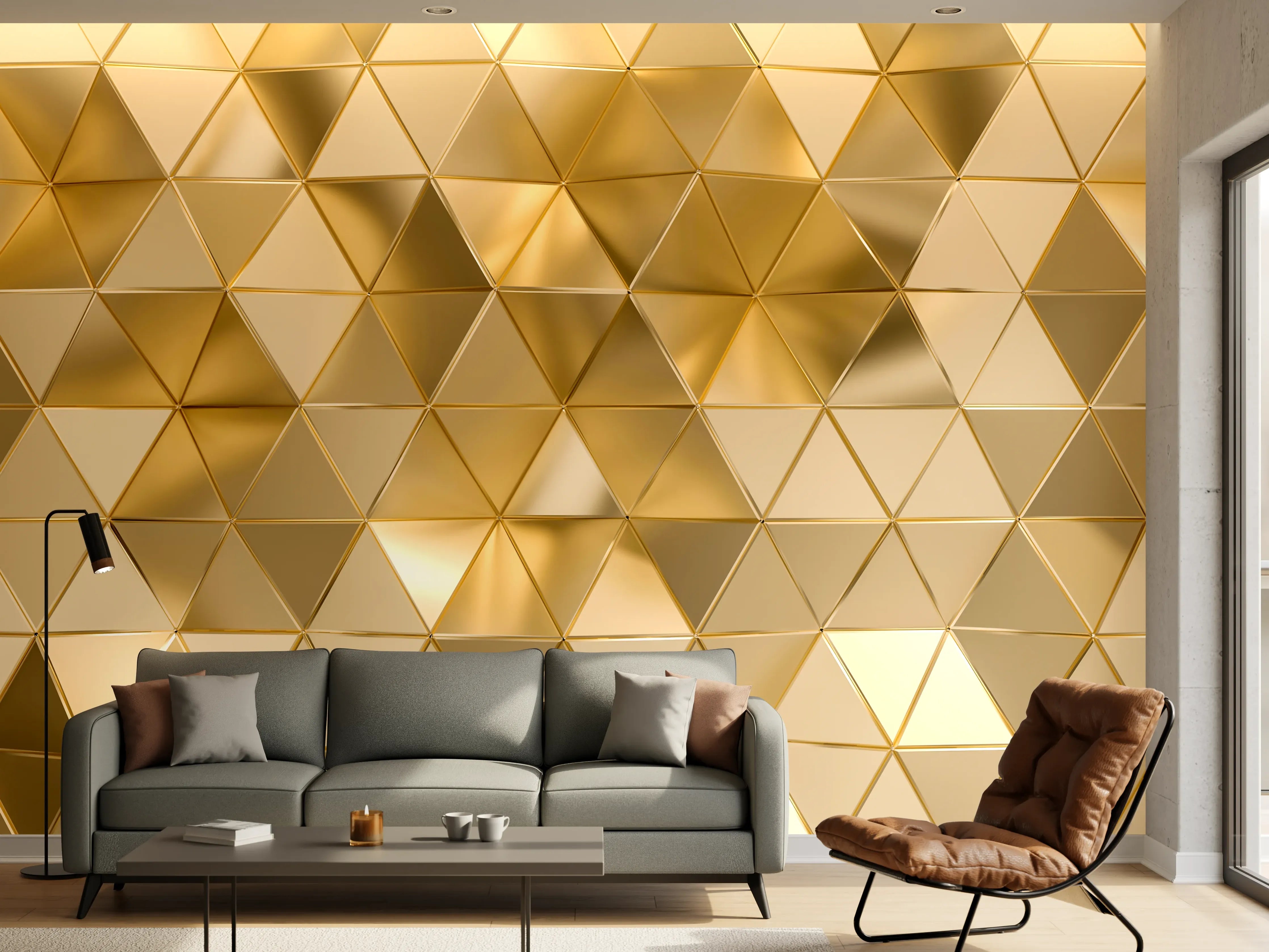 Wandverkleidung Wohnzimmer - Goldene geometrische Muster - Elegantes Dekor
