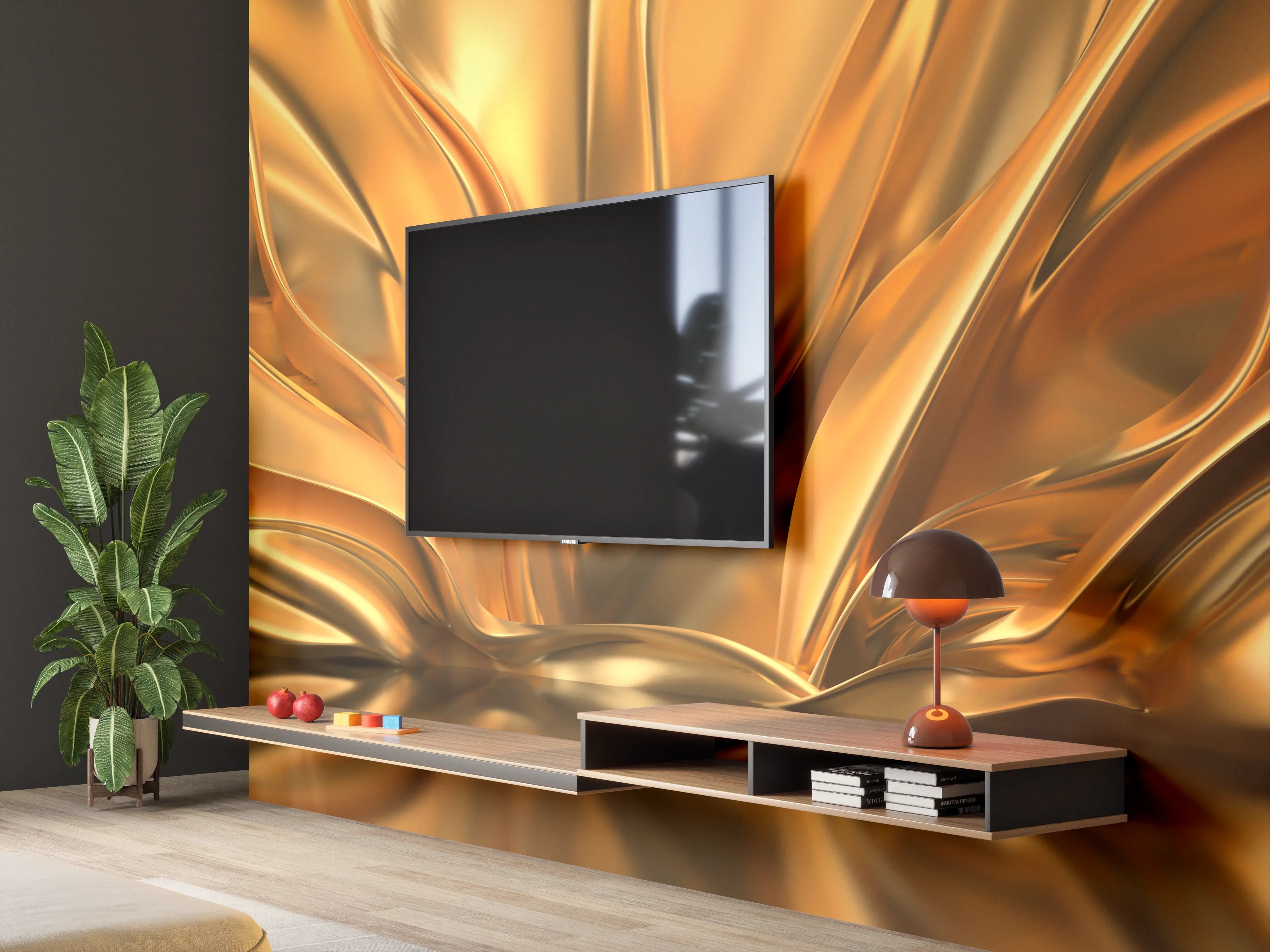 Wandverkleidung Wohnzimmer - Goldene, metallische Textur