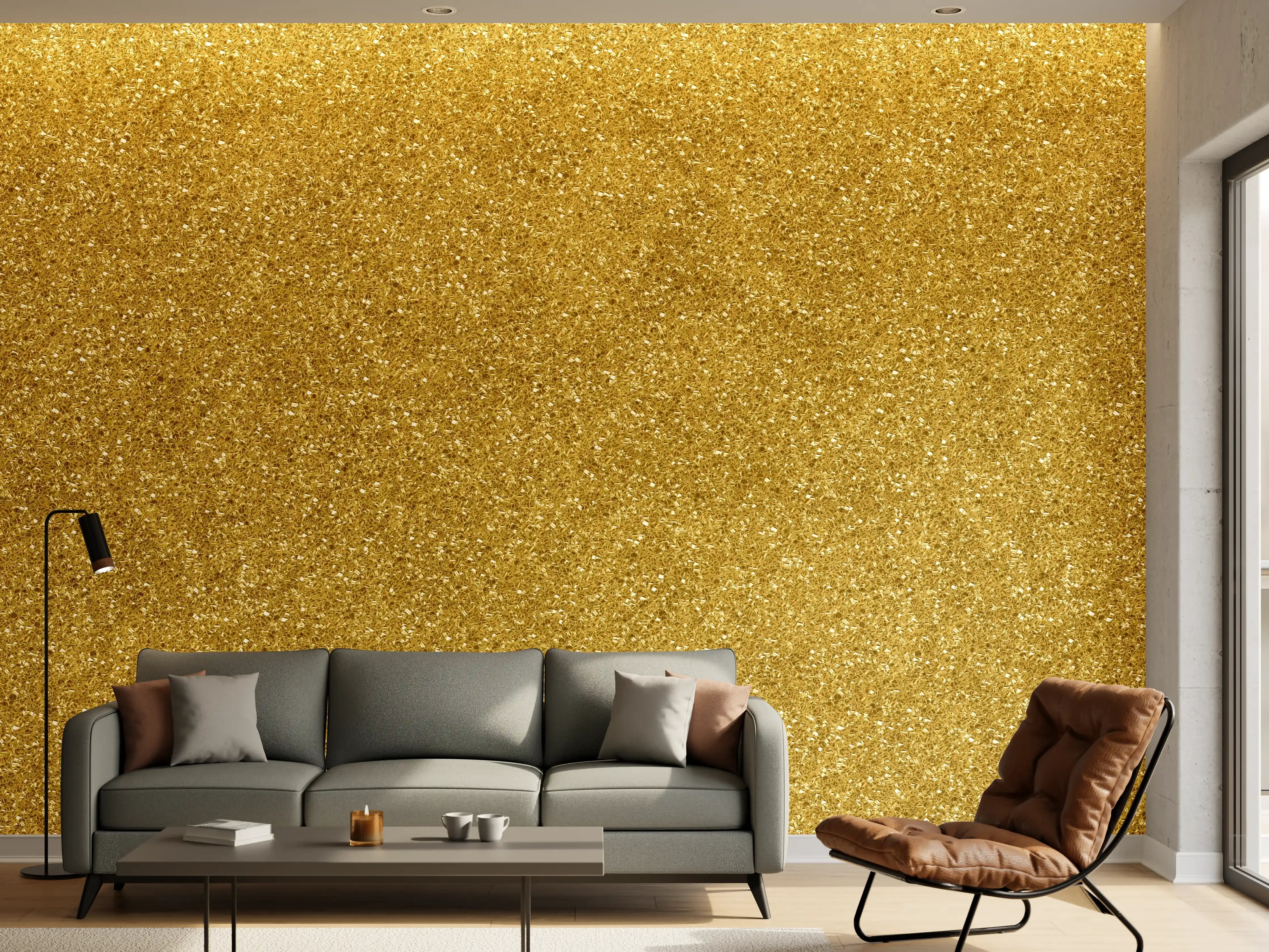 Wandverkleidung Wohnzimmer - Goldener Glitzer Effekt Wandgestaltung