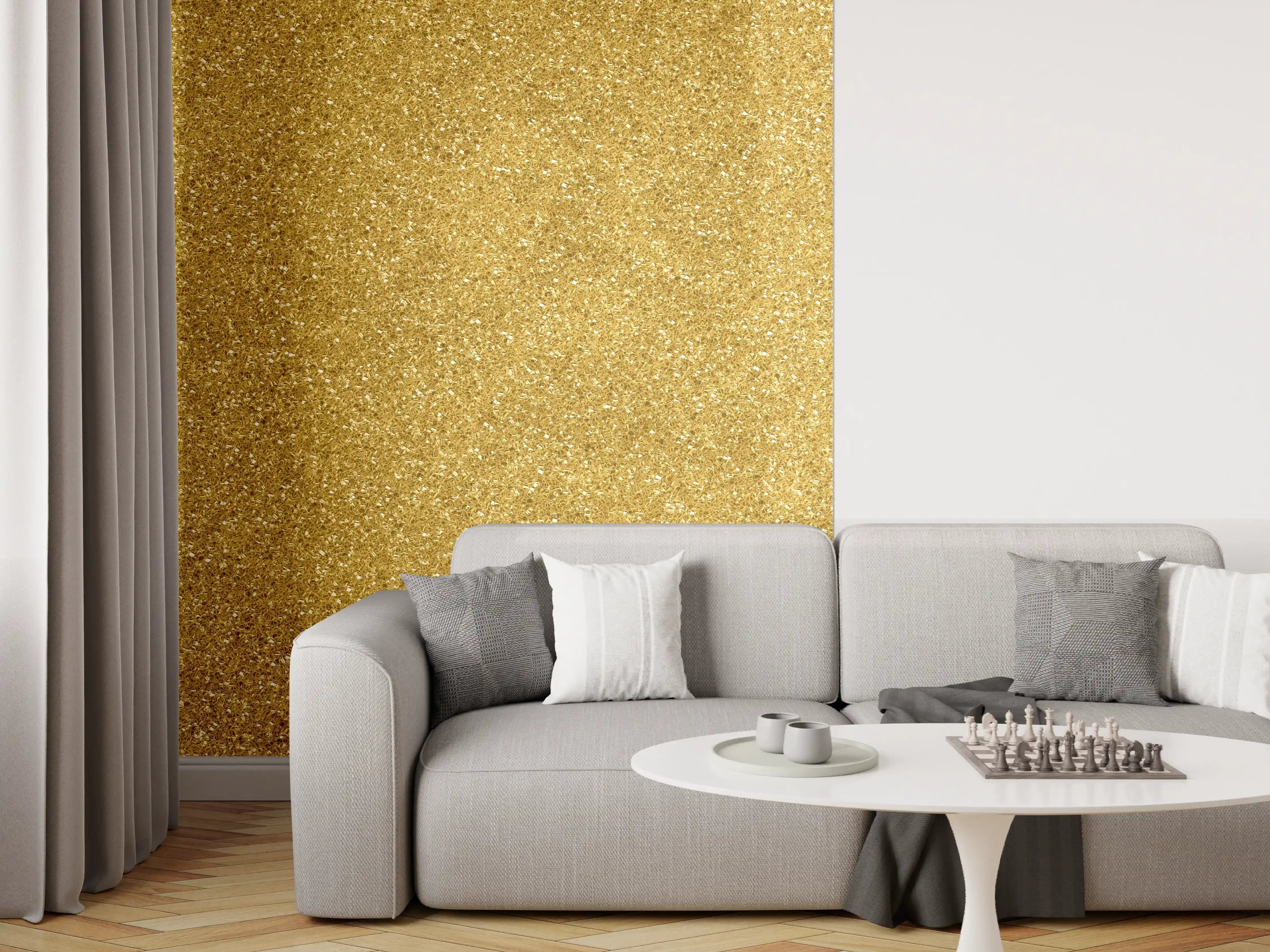 Wandverkleidung Wohnzimmer - Goldener Glitzer Effekt Wandgestaltung