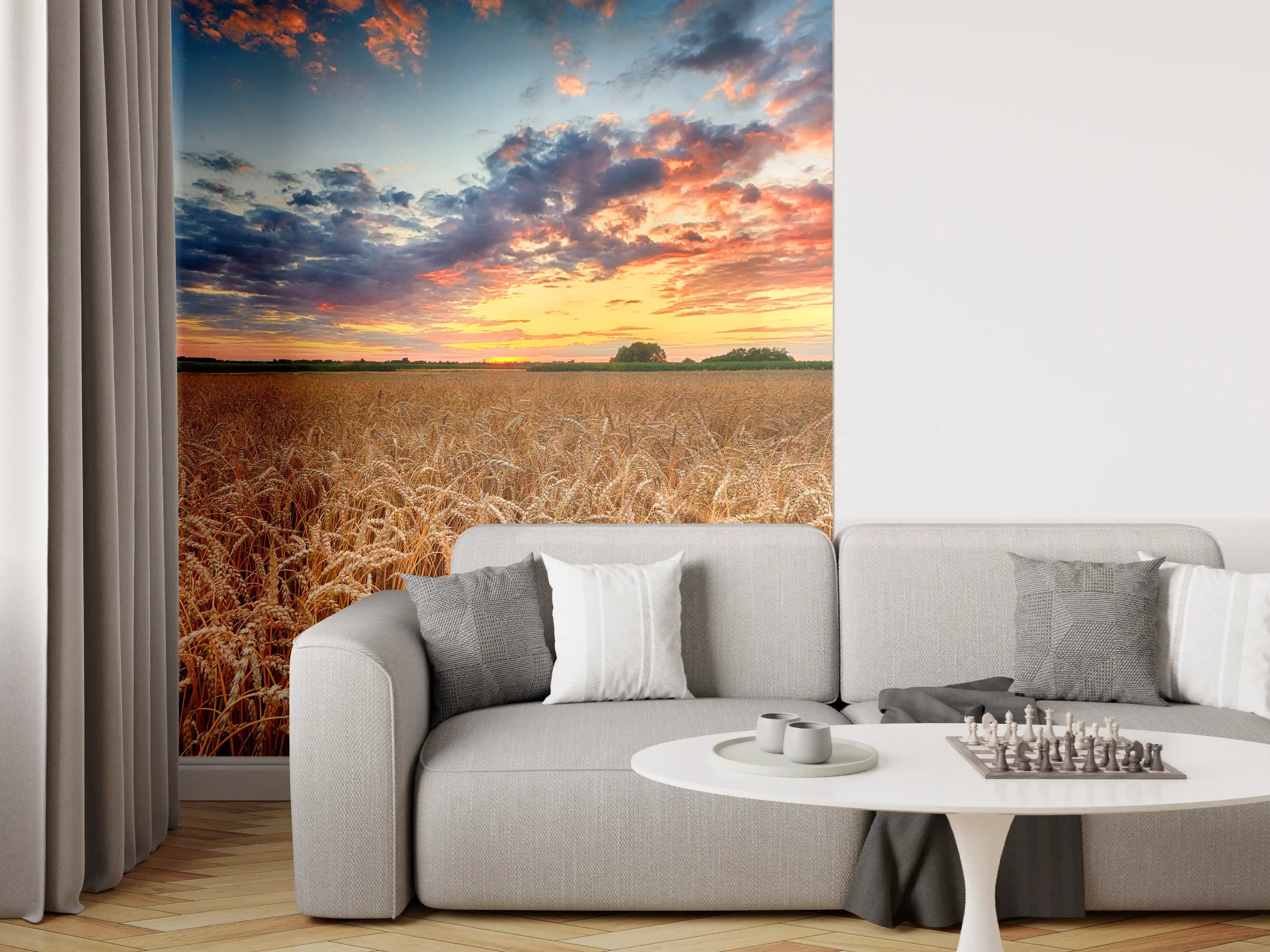 Wandverkleidung Wohnzimmer - Goldener Weizen bei Sonnenuntergang