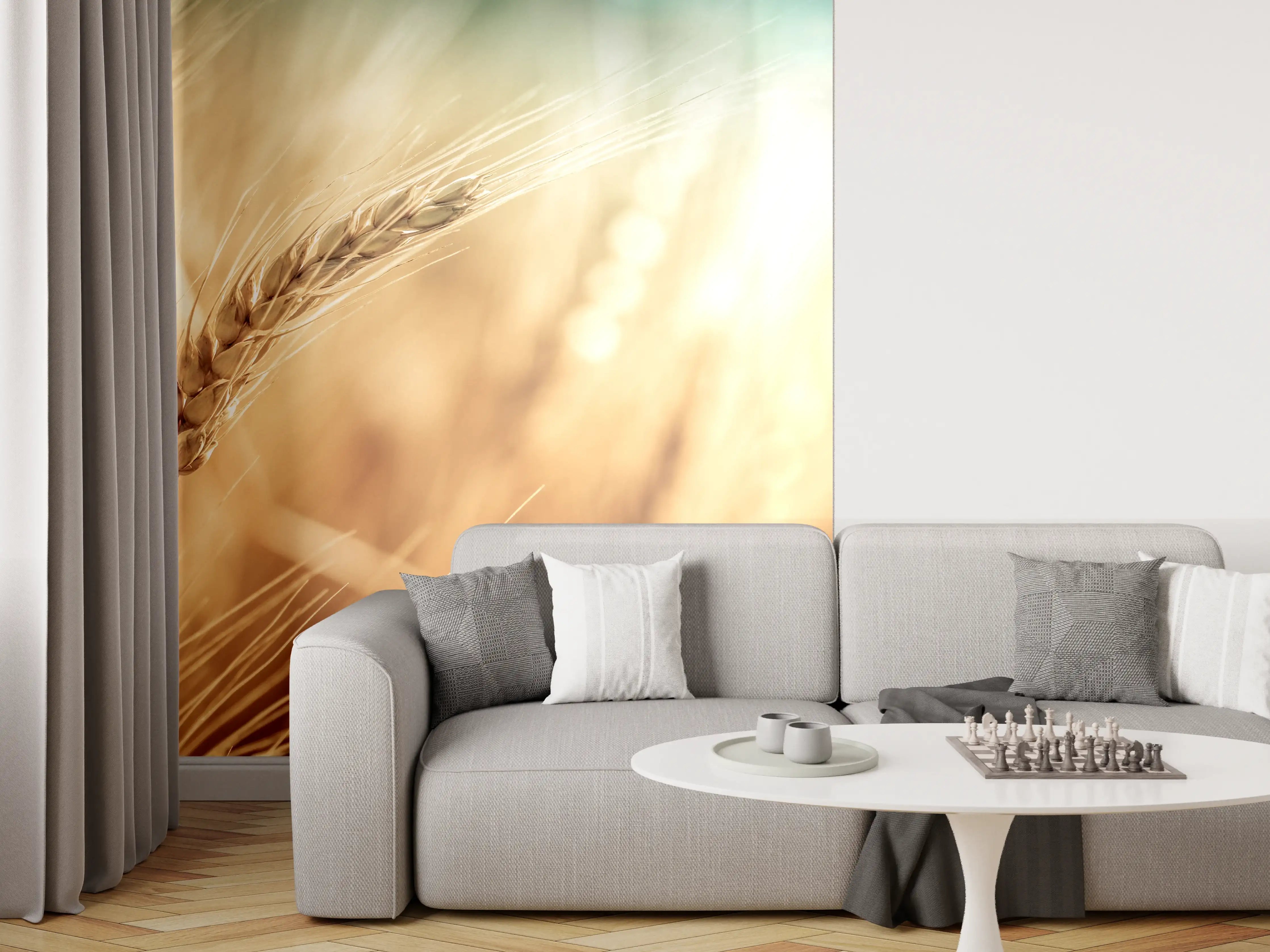 Wandverkleidung Wohnzimmer - Goldenes Feld bei Sonnenuntergang