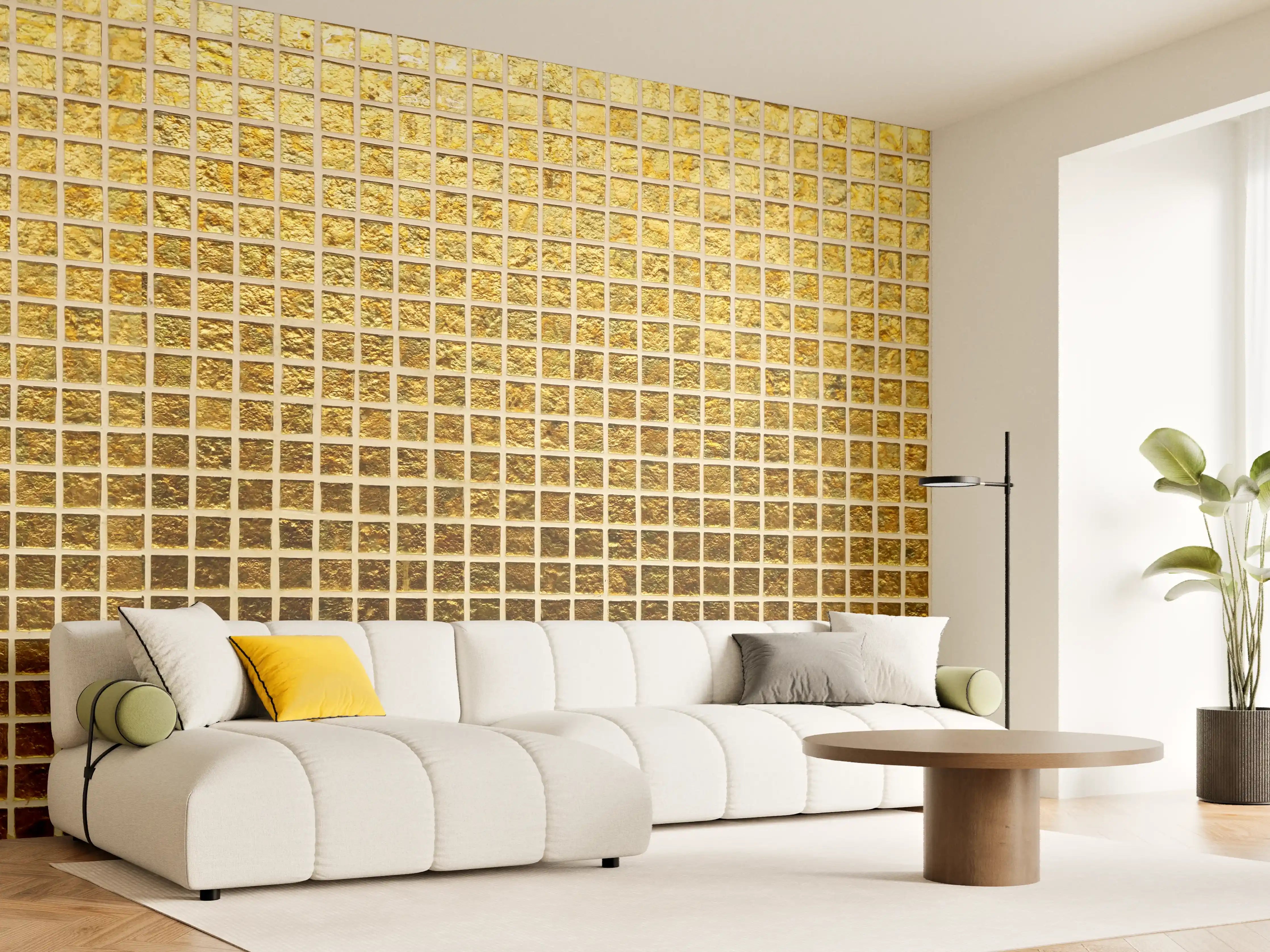 Wandverkleidung Wohnzimmer - Goldenes Fliesenmuster