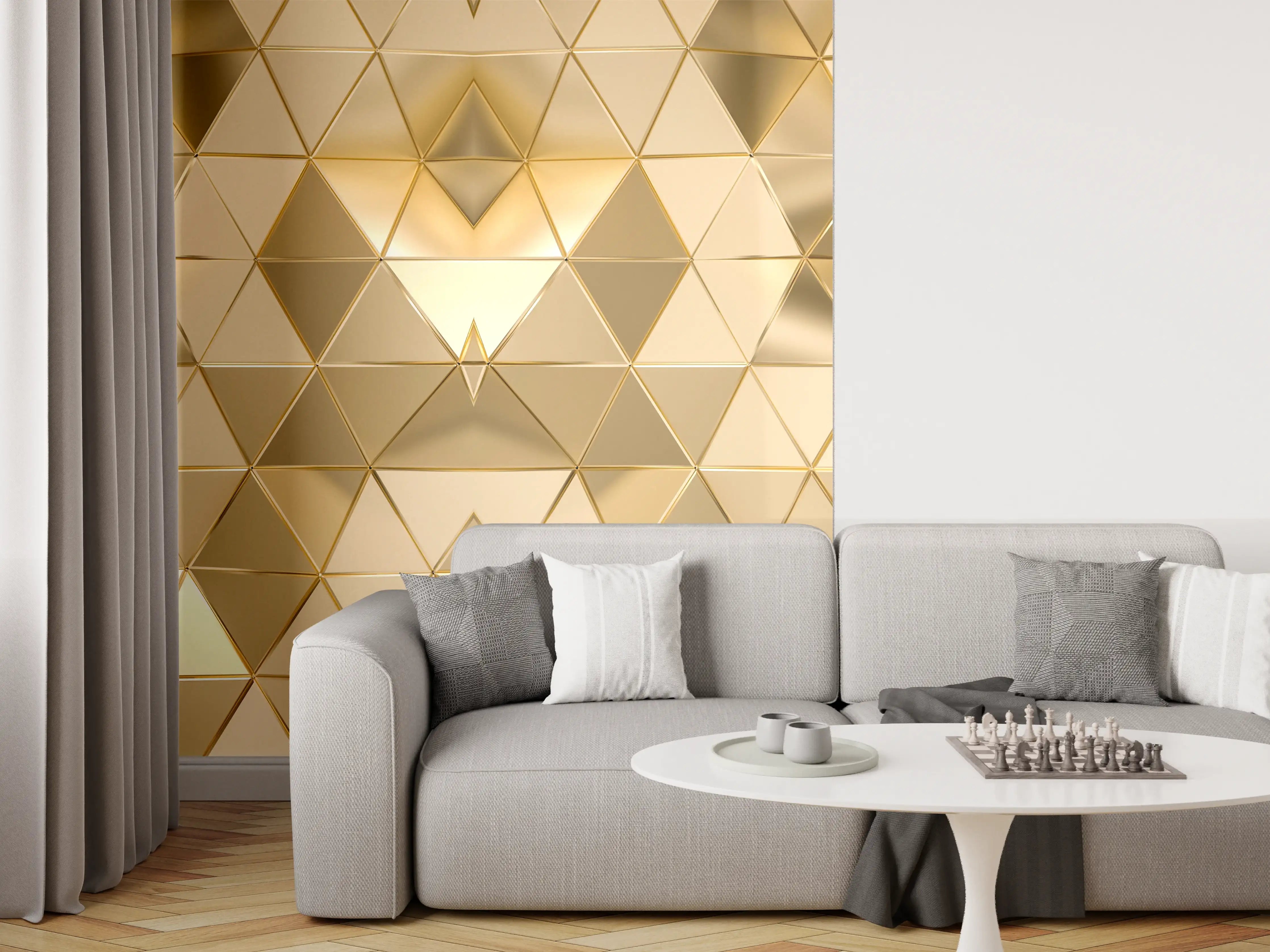 Wandverkleidung Wohnzimmer - Goldenes Geometrie-Muster