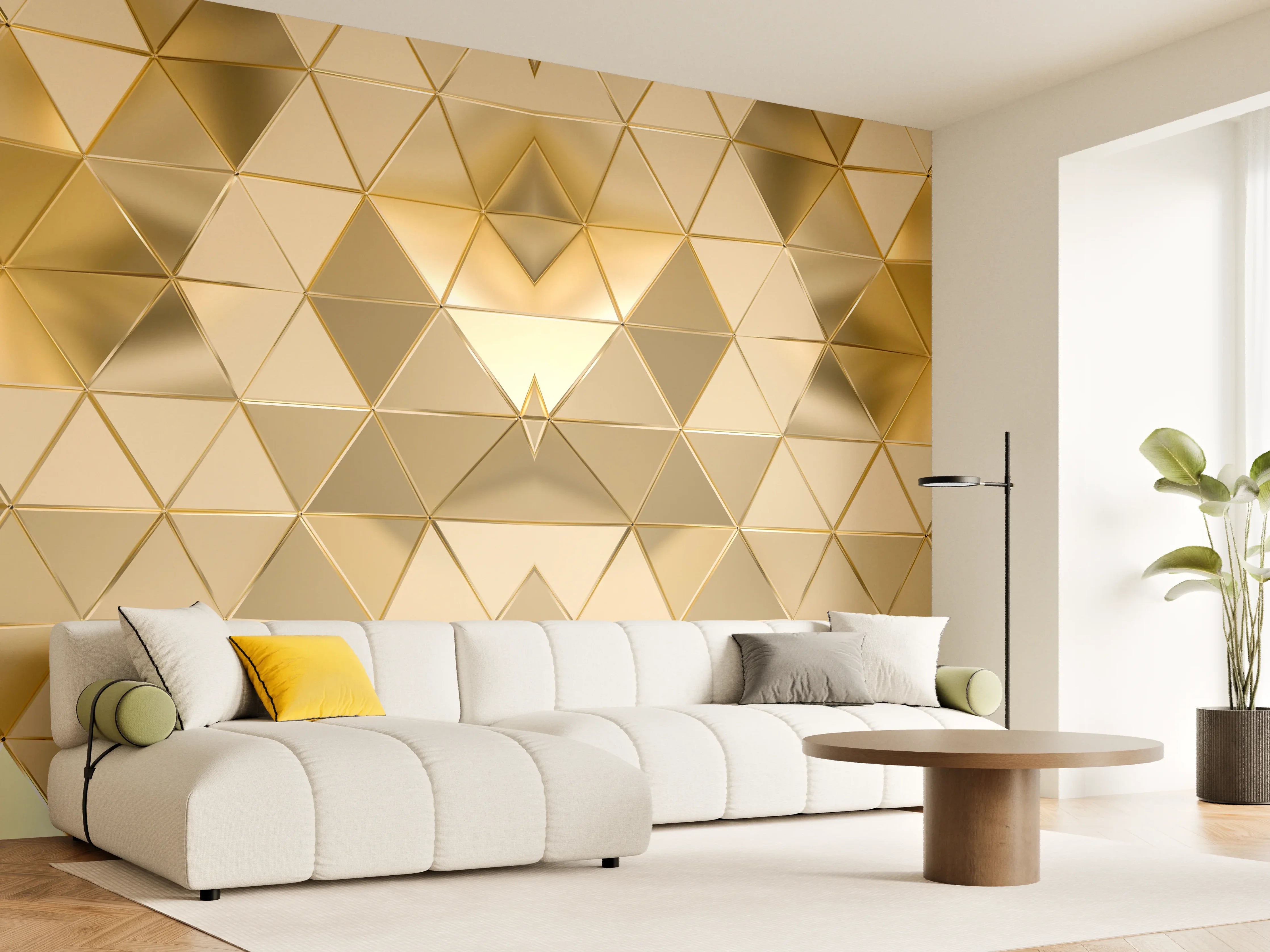 Wandverkleidung Wohnzimmer - Goldenes Geometrie-Muster