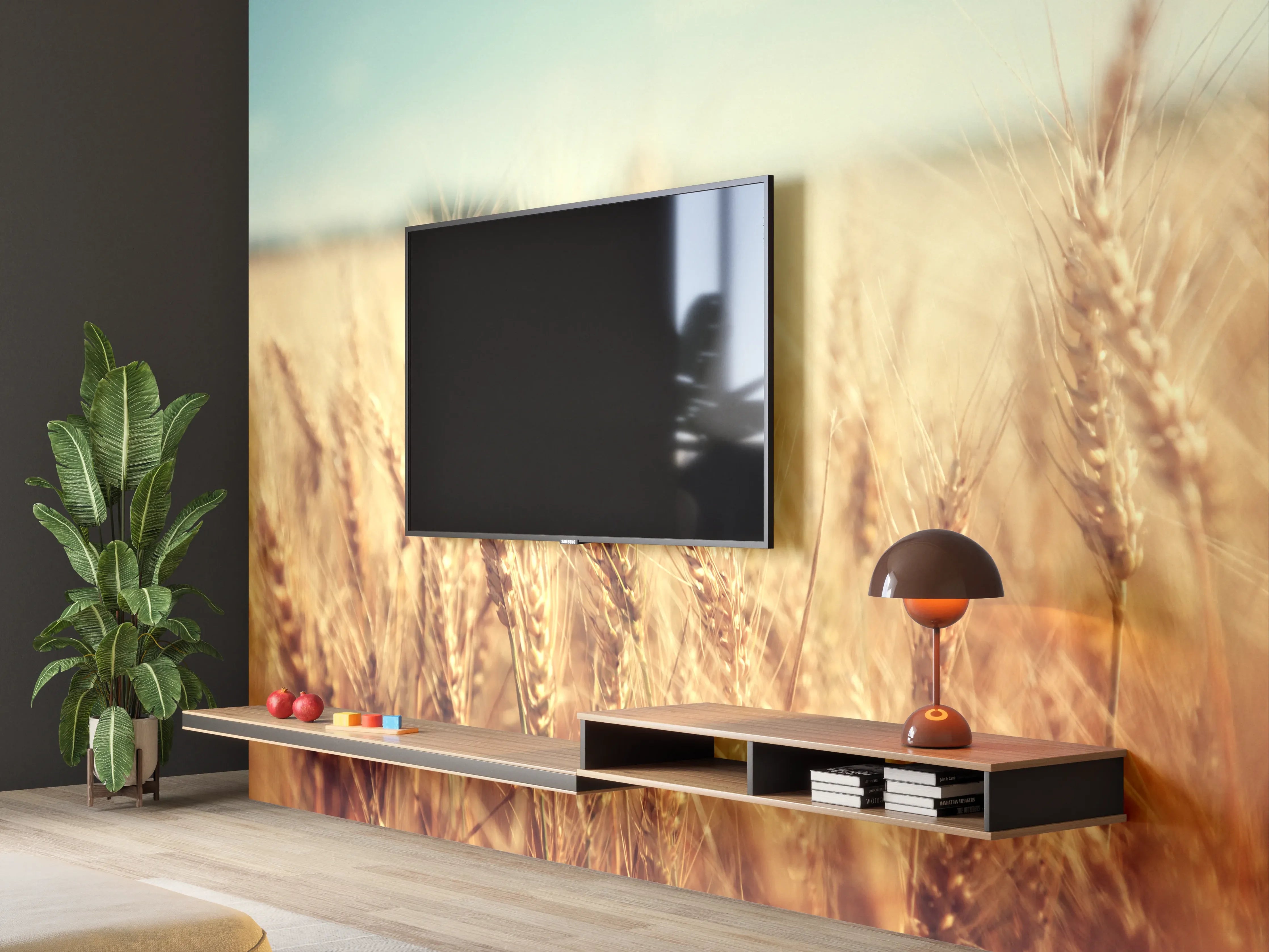 Wandverkleidung Wohnzimmer - Goldenes Weizenfeld bei Sonnenaufgang