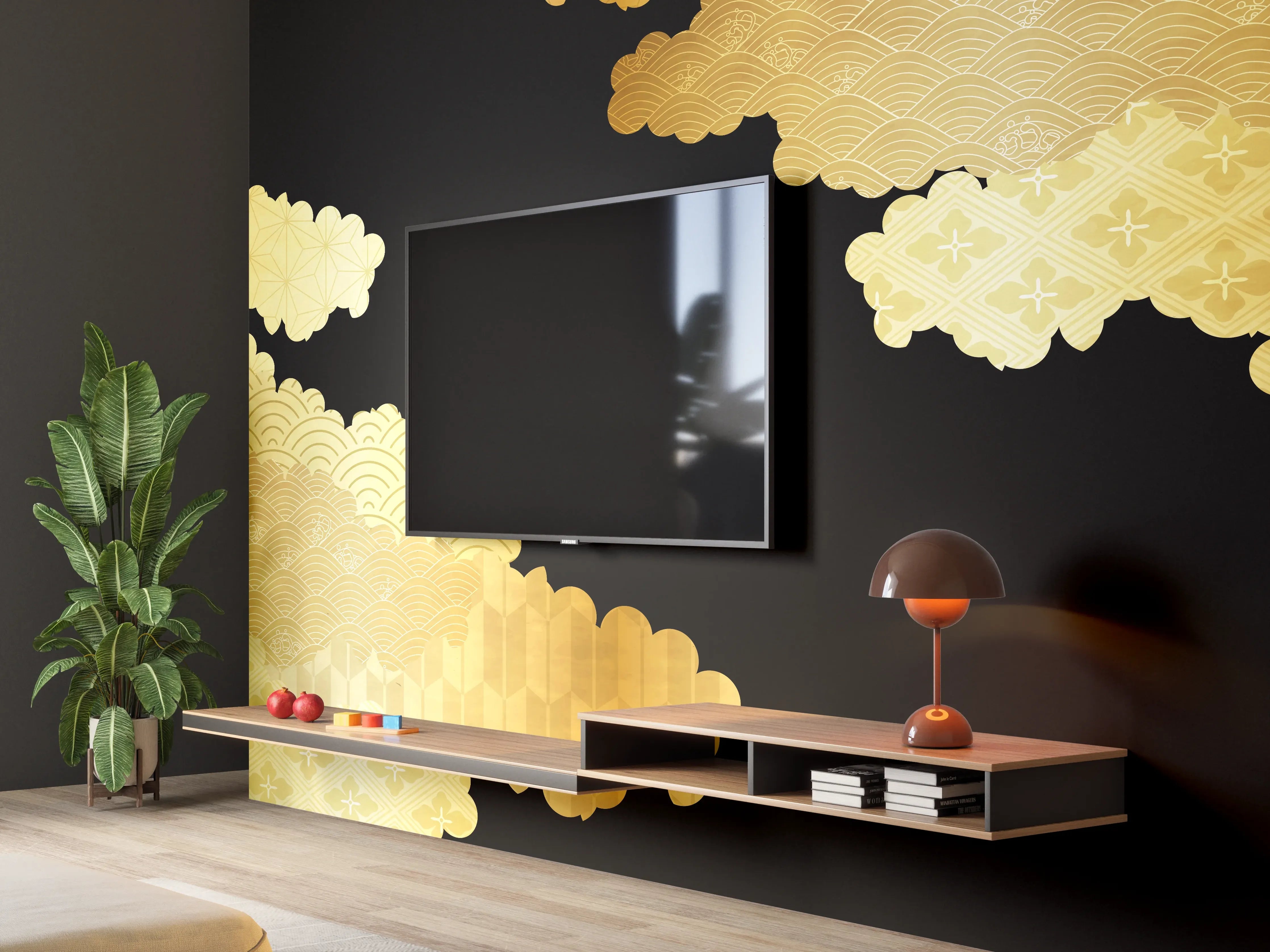 Wandverkleidung Wohnzimmer - Goldenes Wolkendesign Muster