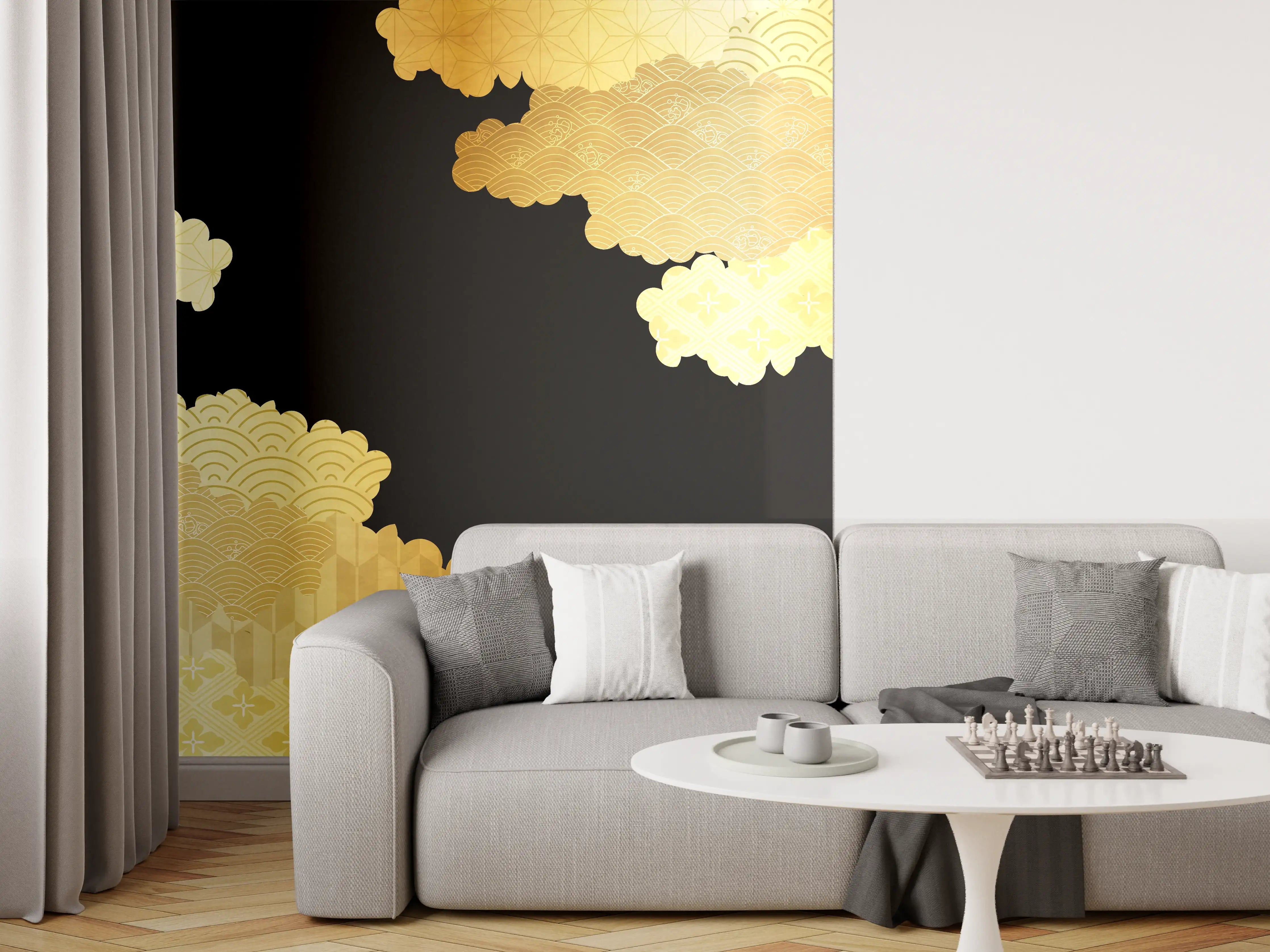 Wandverkleidung Wohnzimmer - Goldenes Wolkendesign Muster