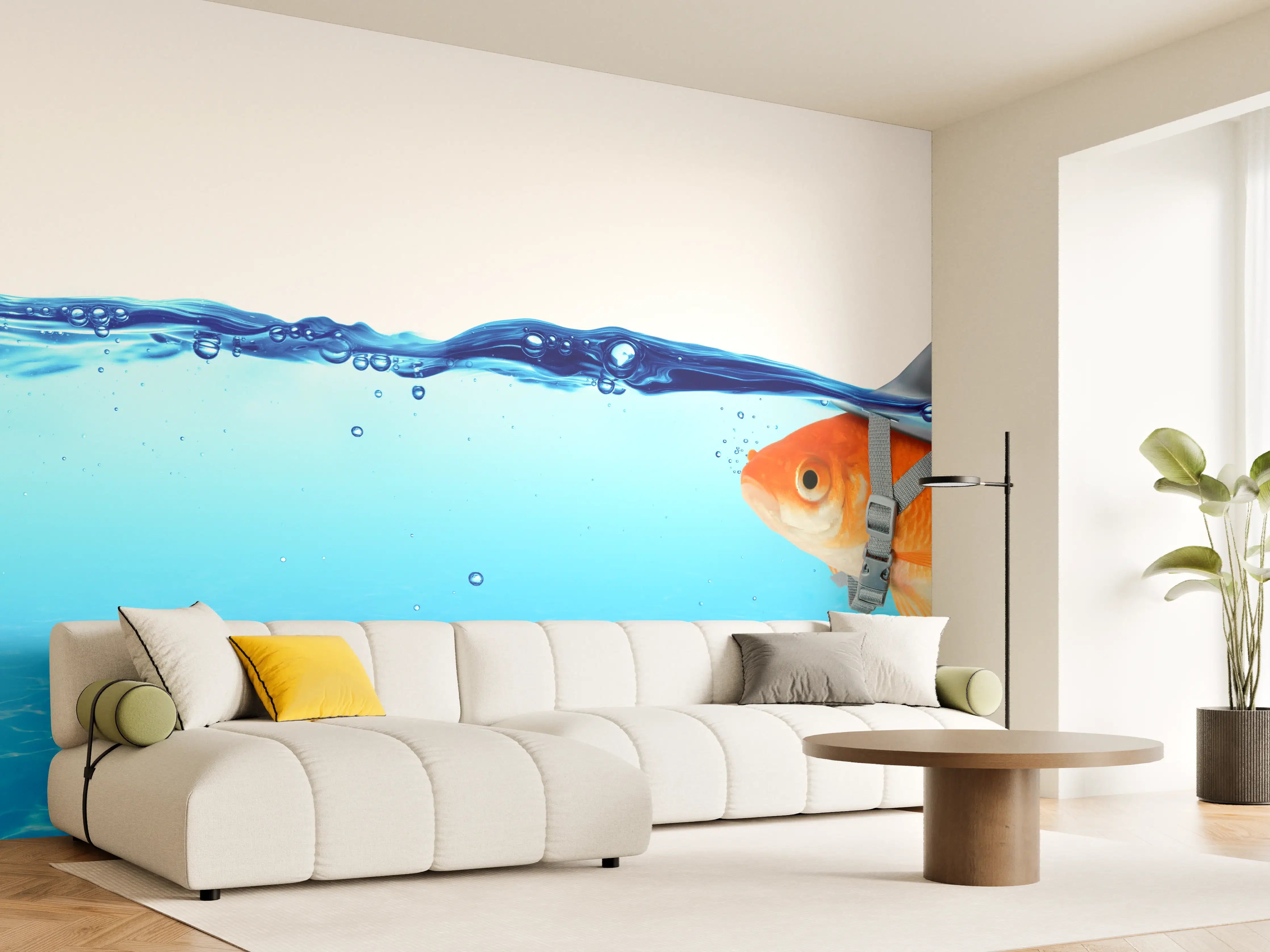 Wandverkleidung Wohnzimmer - Goldfisch als Hai