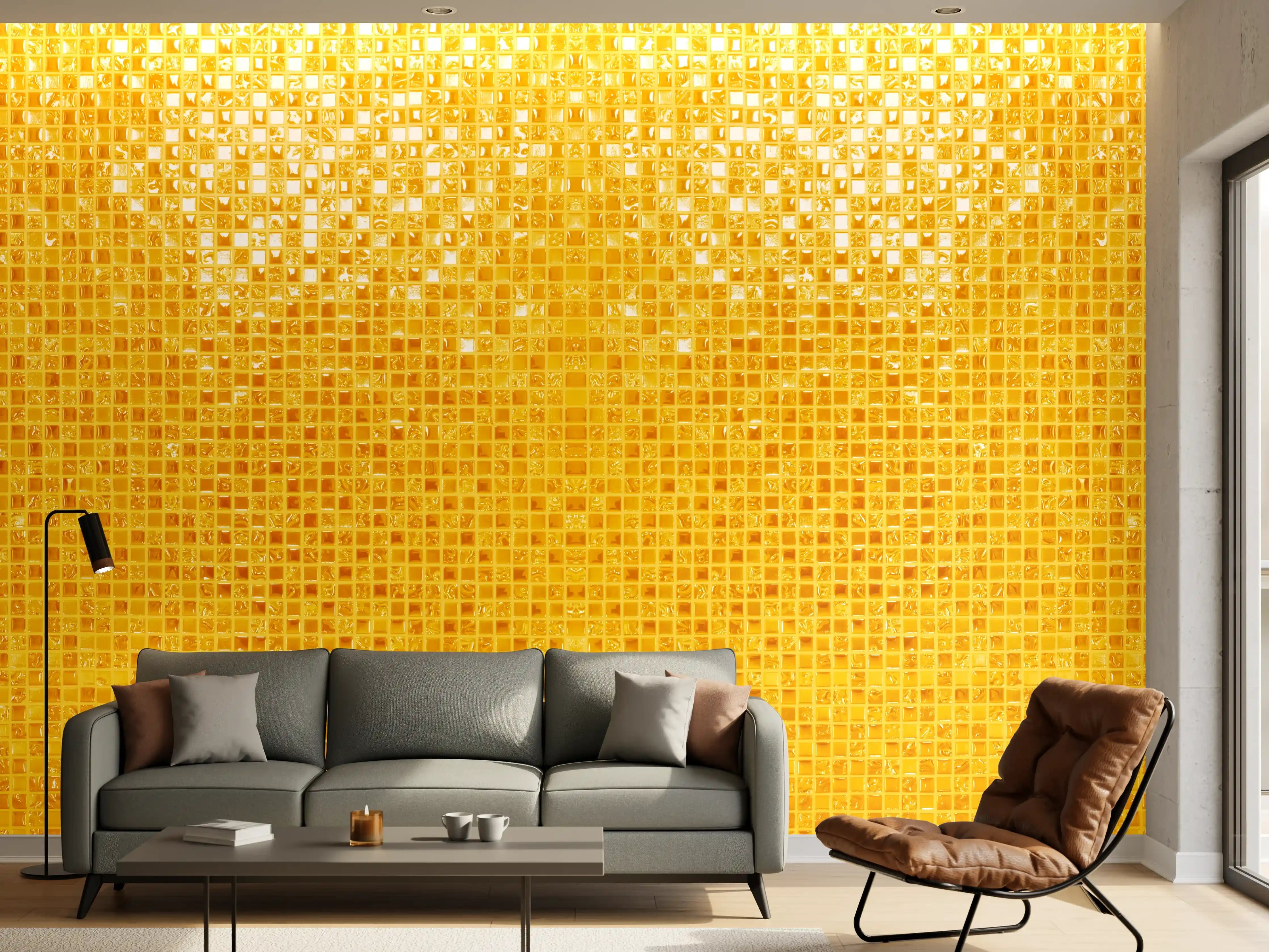Wandverkleidung Wohnzimmer - Goldgelbe Mosaikfliesen