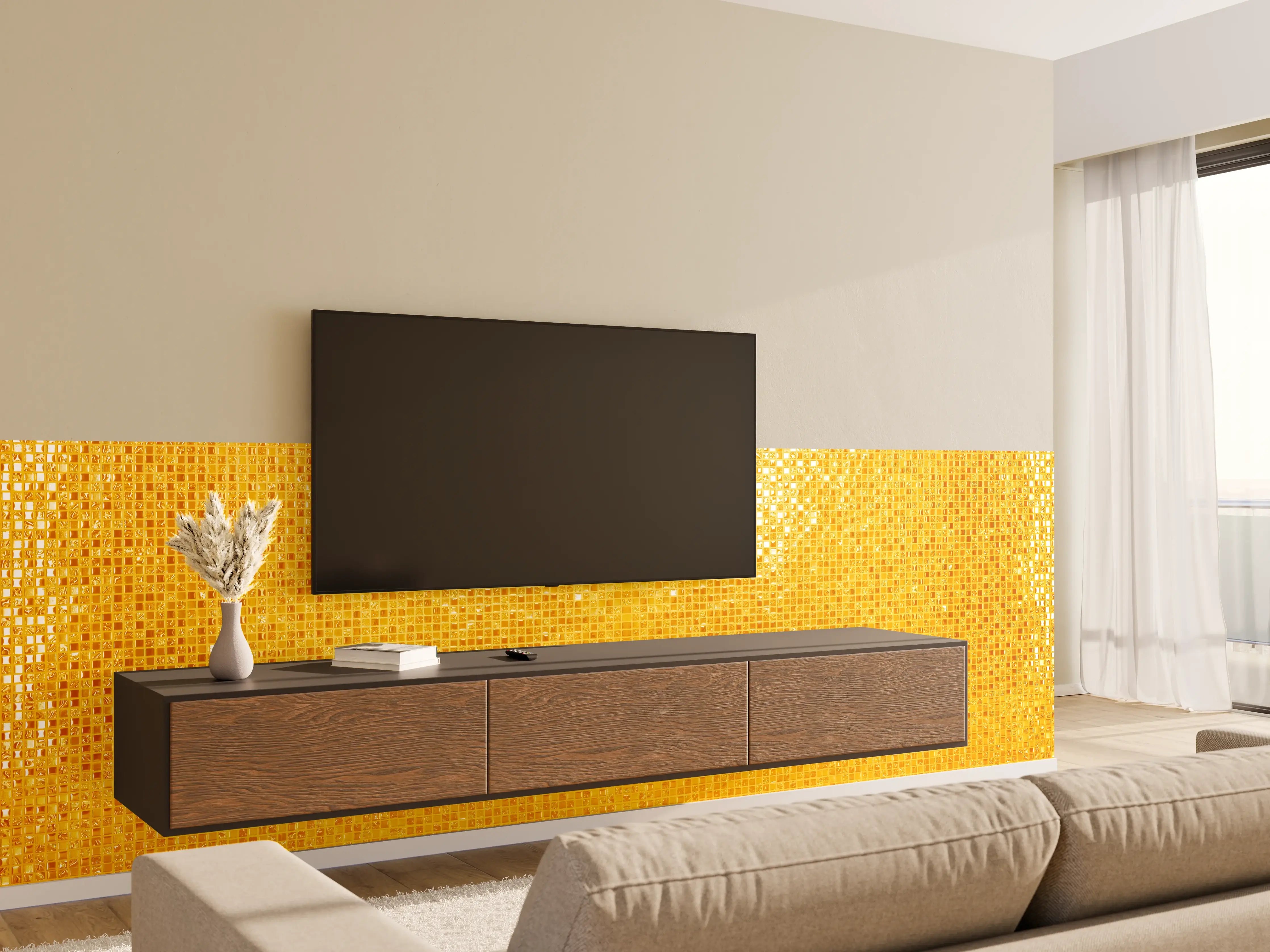 Wandverkleidung Wohnzimmer - Goldgelbe Mosaikfliesen