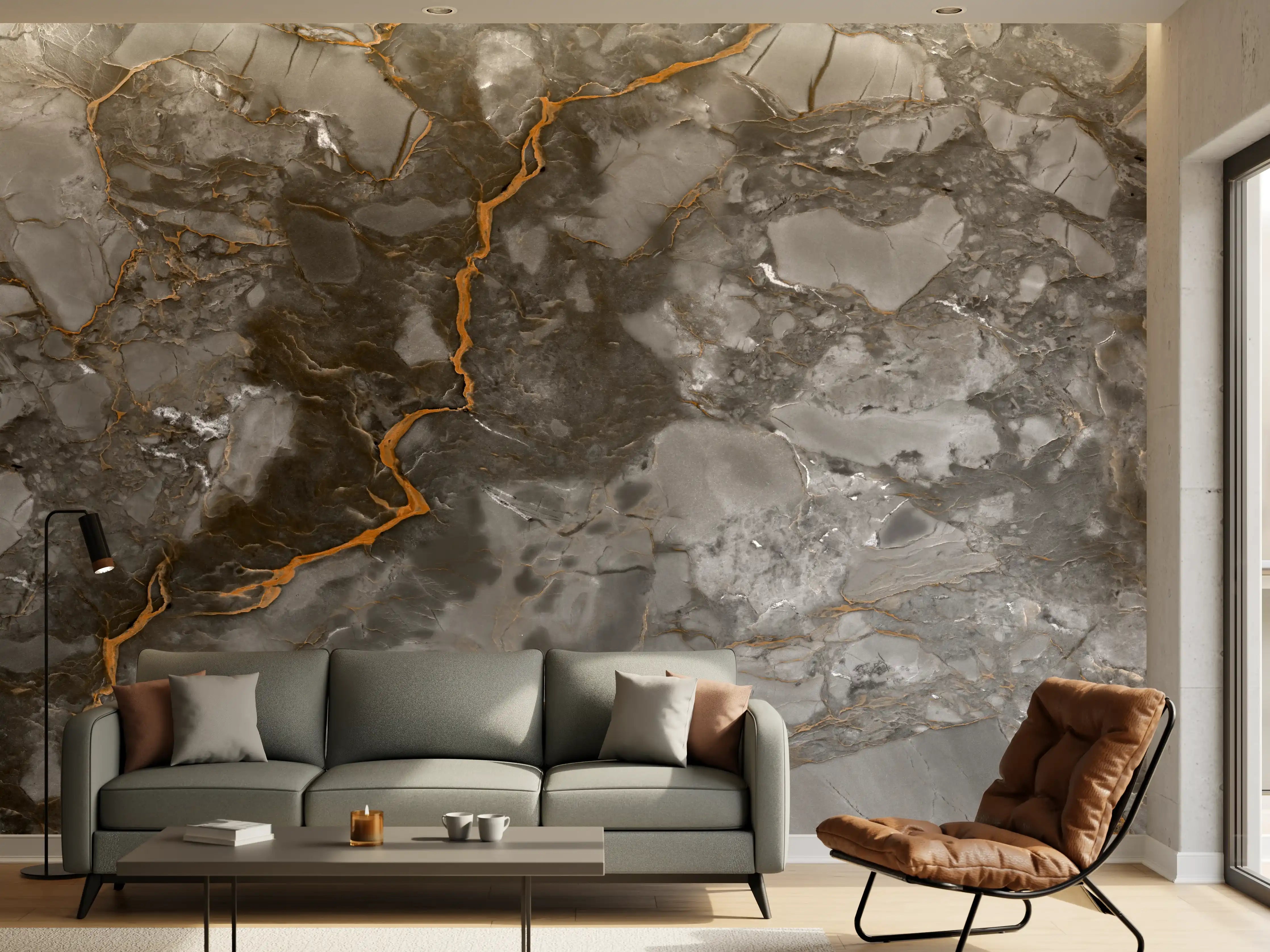 Wandverkleidung Wohnzimmer - Gräulich-Schwarzer Marmor
