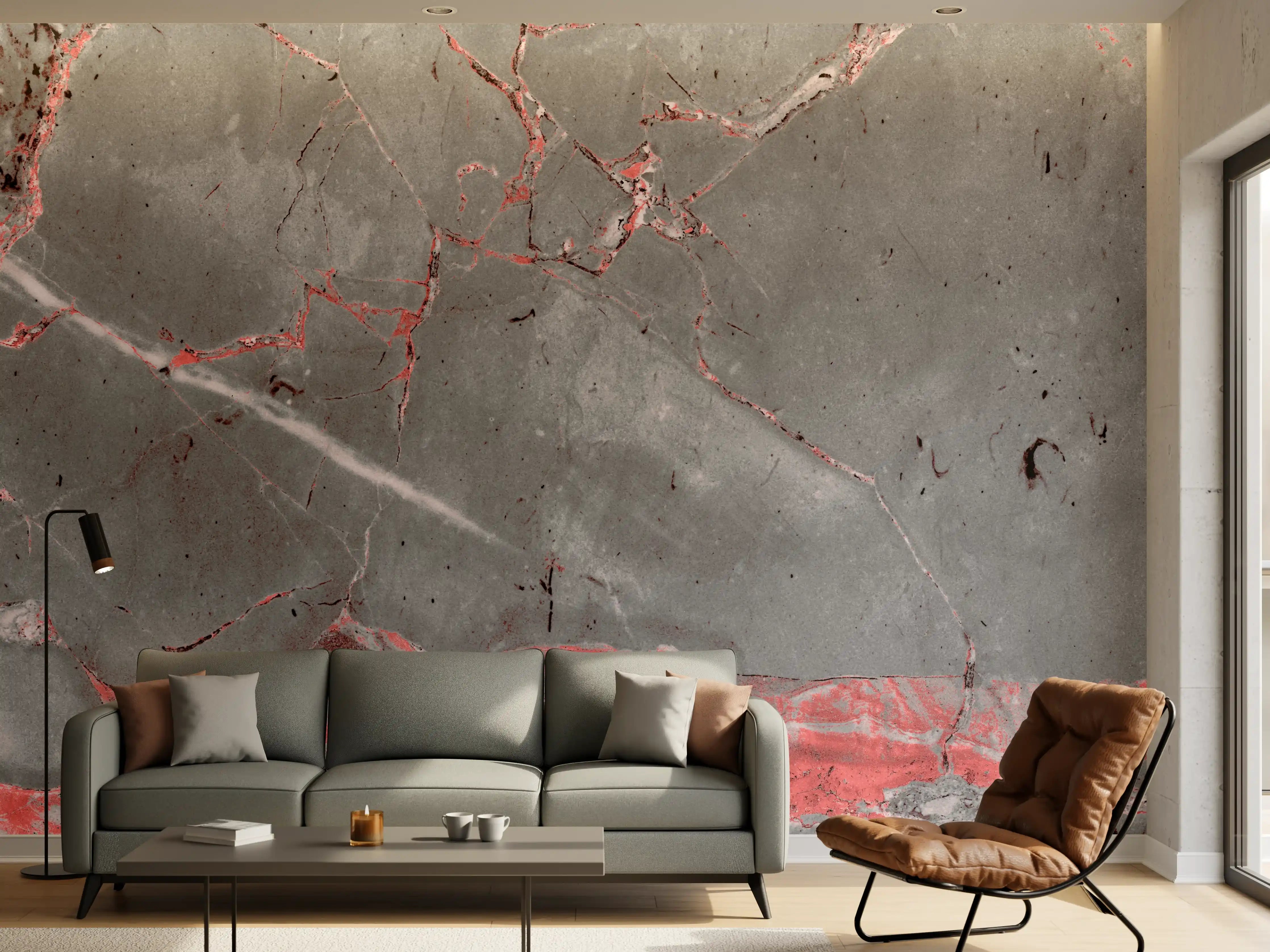 Wandverkleidung Wohnzimmer - Gräulich-rote Marmor Textur