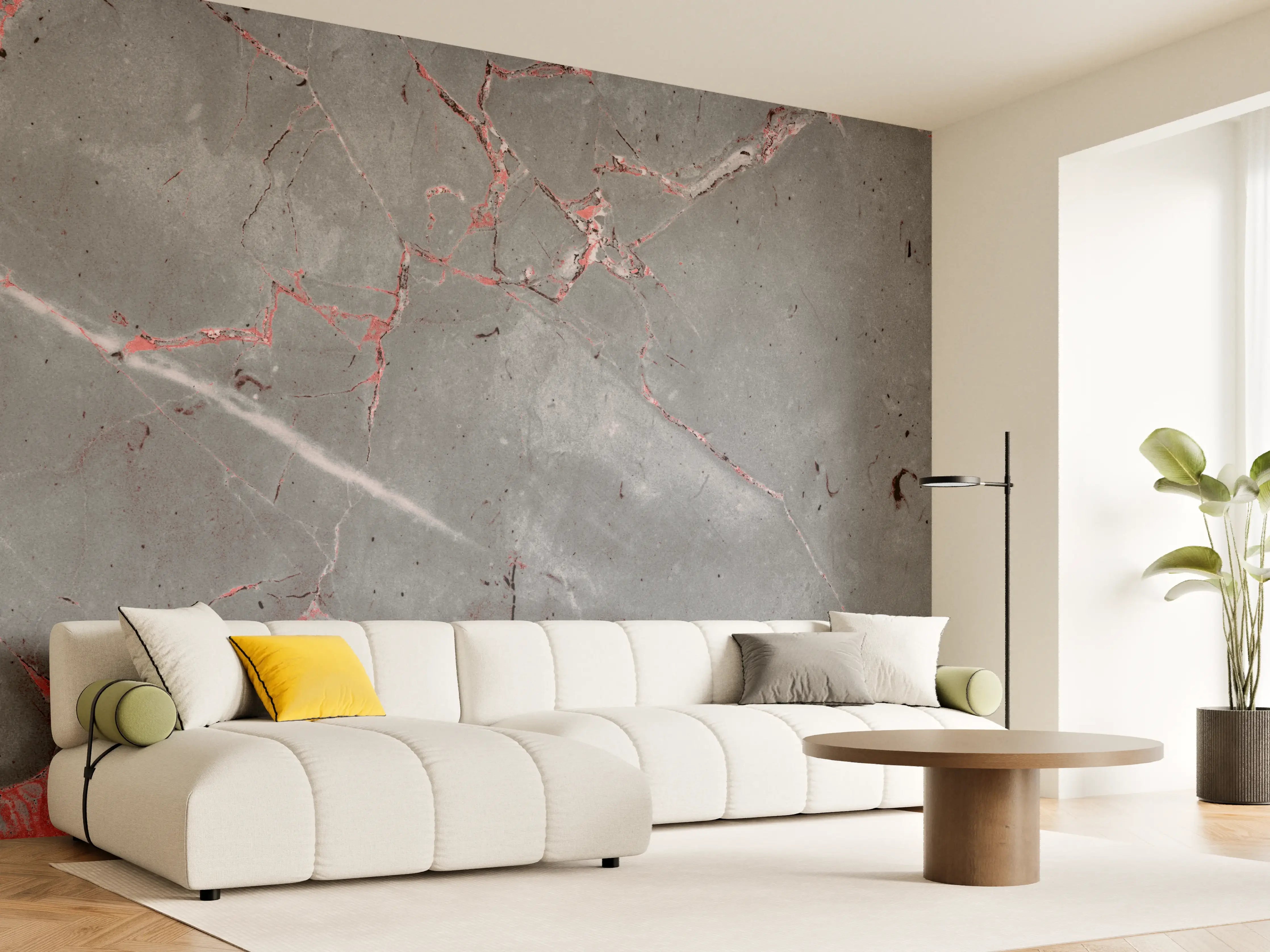 Wandverkleidung Wohnzimmer - Gräulich-rote Marmor Textur
