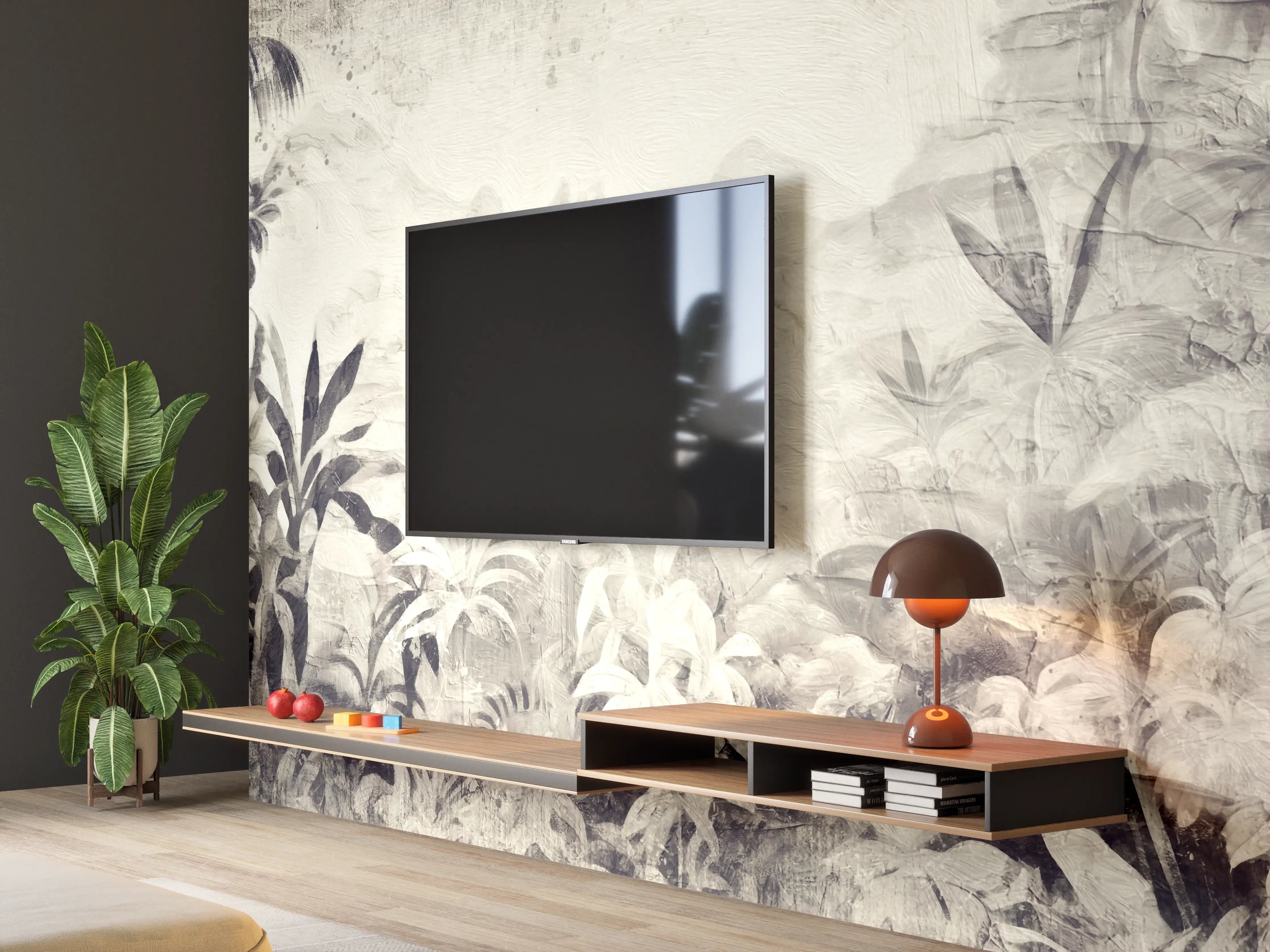 Wandverkleidung Wohnzimmer - Gräuliche Landschaft - Floral