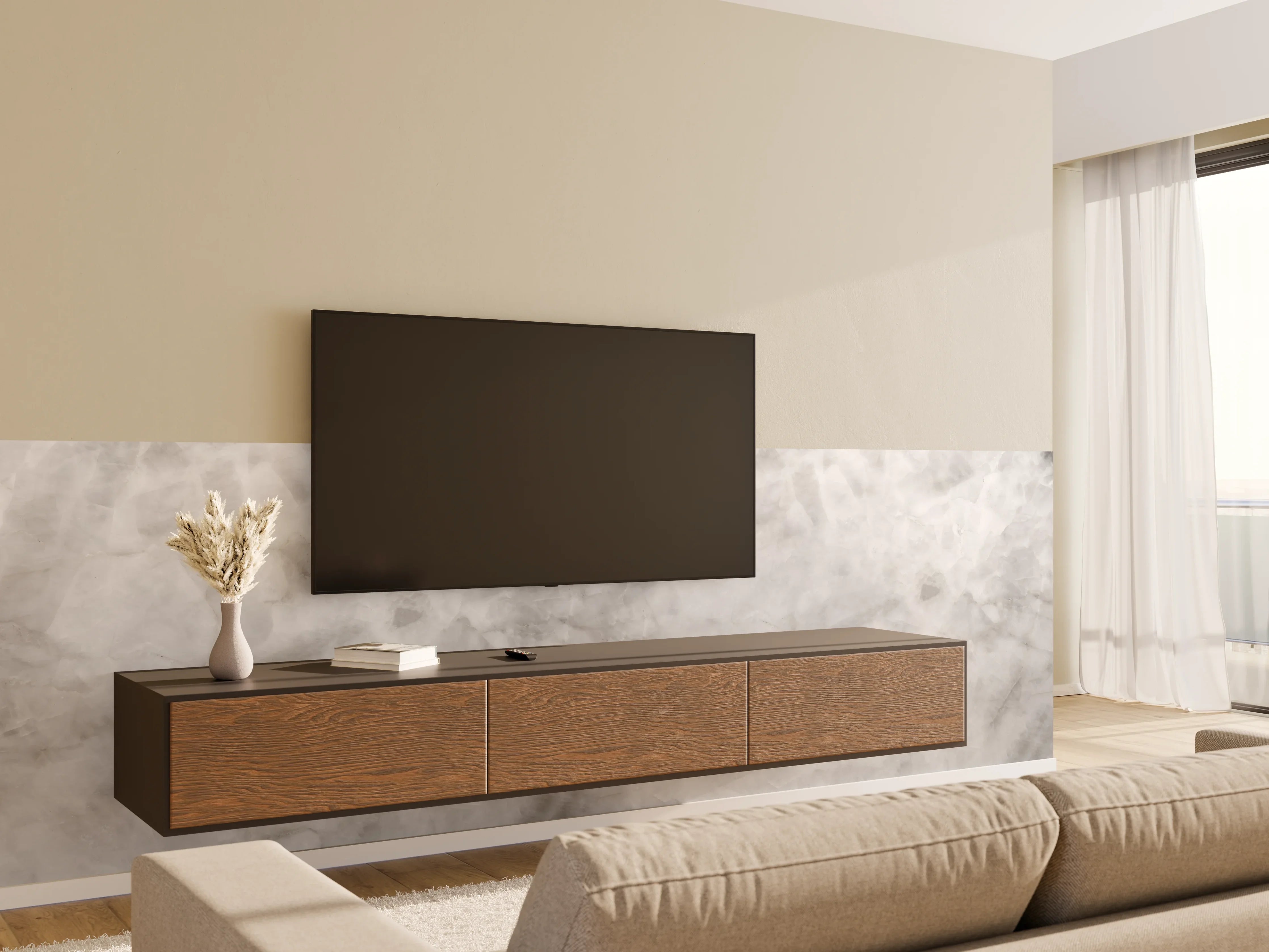 Wandverkleidung Wohnzimmer - Gräuliche Marmor Textur